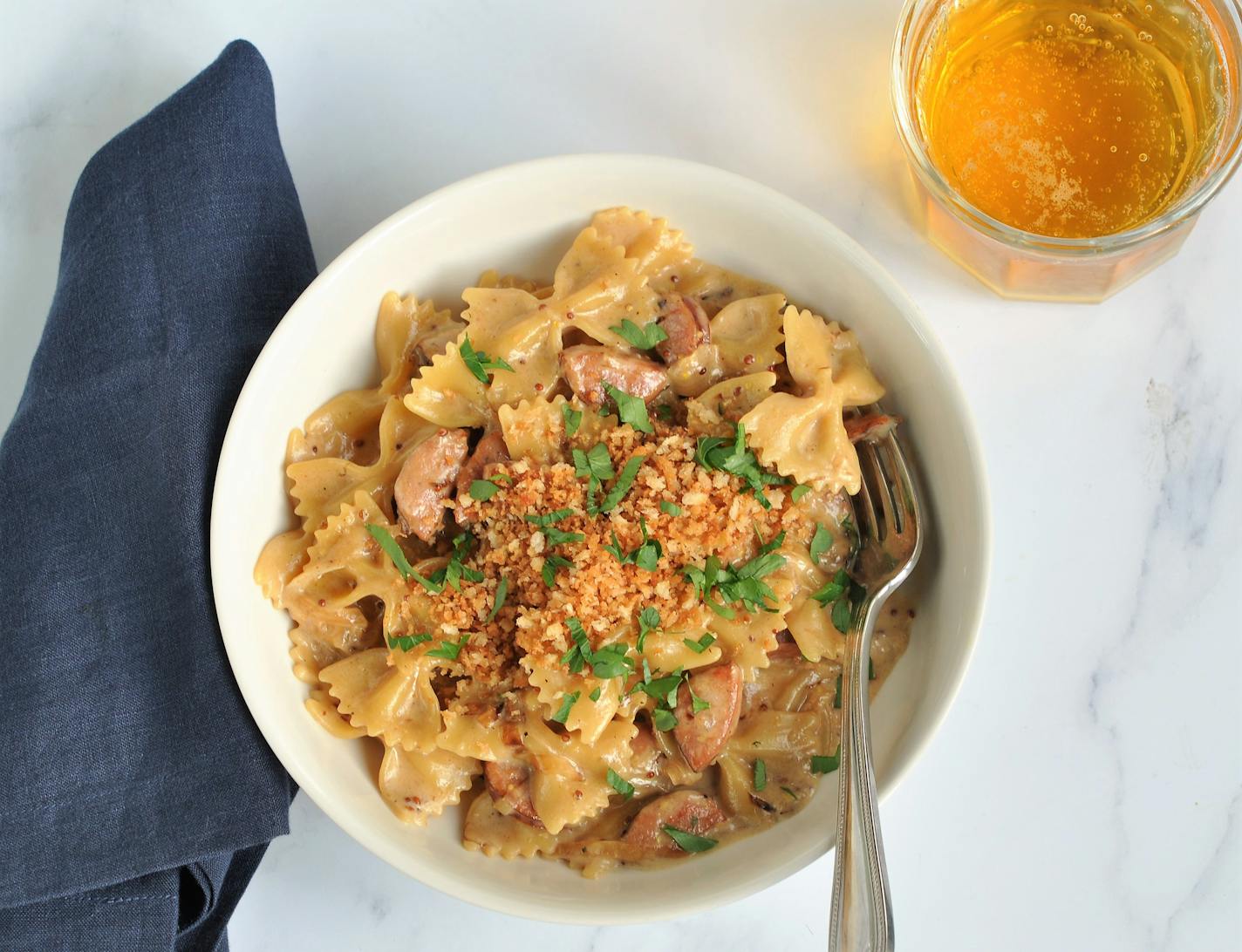 Photo by Meredith Deeds, Special to the Star Tribune. Celebrate Octoberfest with Creamy Kielbasa, Caramelized Onion and Gruyére Pasta.