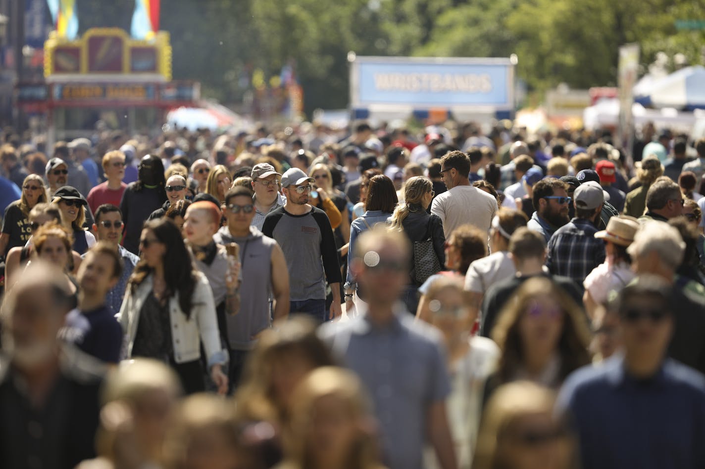 Grand Ave. looking west from Saint Albans St. was clogged with pedestrians enjoying Grand Old Day Sunday afternoon. ] JEFF WHEELER &#x2022; jeff.wheeler@startribune.com The 45th Grand Old Day happened on a cool and breezy Sunday, June 3, 2018 up and down Grand Ave. in St. Paul.