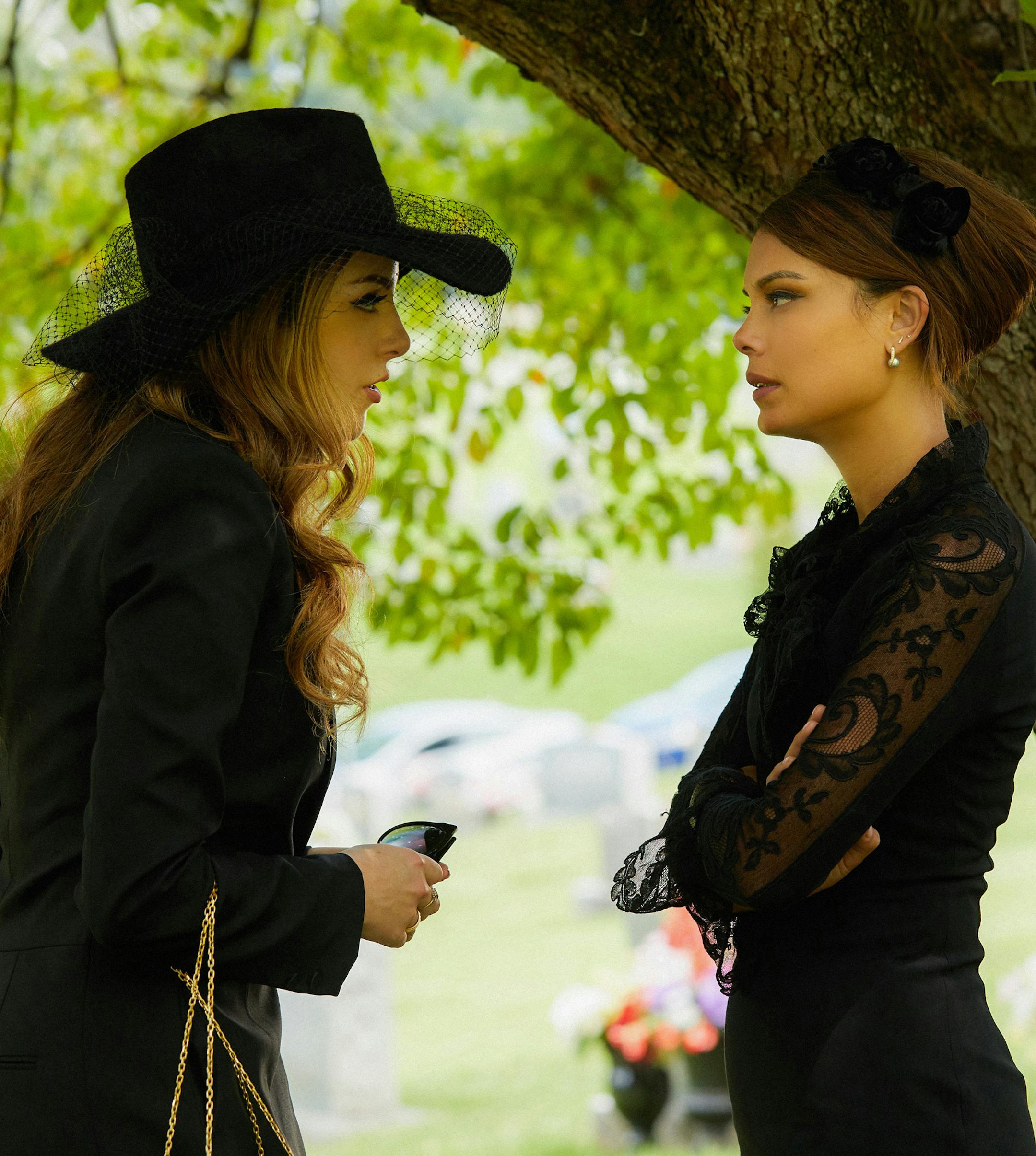 Dynasty -- "Spit It Out " -- Image Number: DYN102b_0278.jpg -- Pictured (L-R): Elizabeth Gillies as Fallon and Nathalie Kelley as Cristal -- Photo: Bob Mahoney/The CW -- √?¬© 2017 The CW Network, LLC. All Rights Reserved.