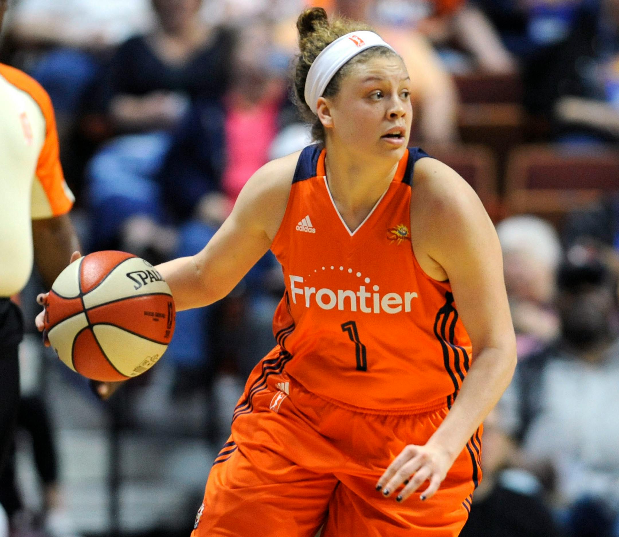 Connecticut's Rachel Banham, shown during a WNBA game in May, scored 11 points off the bench as the former Gophers star and the Sun beat the Lynx 98-93, Minnesota's first loss of the season.