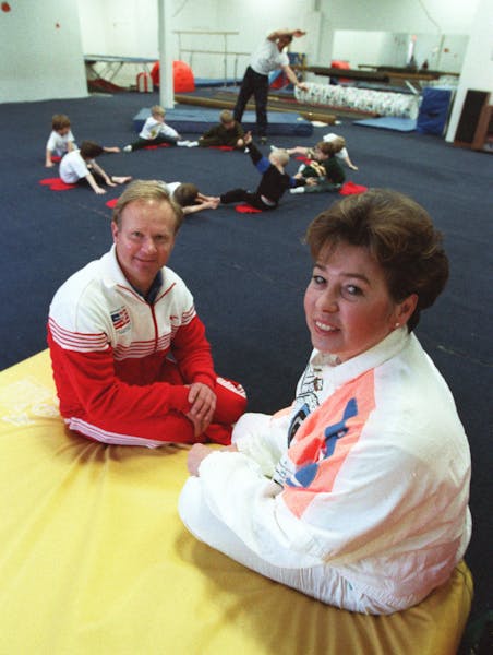 Gabor Deli, left, and his wife, Katalin, in their Olympic Gymnastics Academy. The two also coached together at the University of Minnesota.