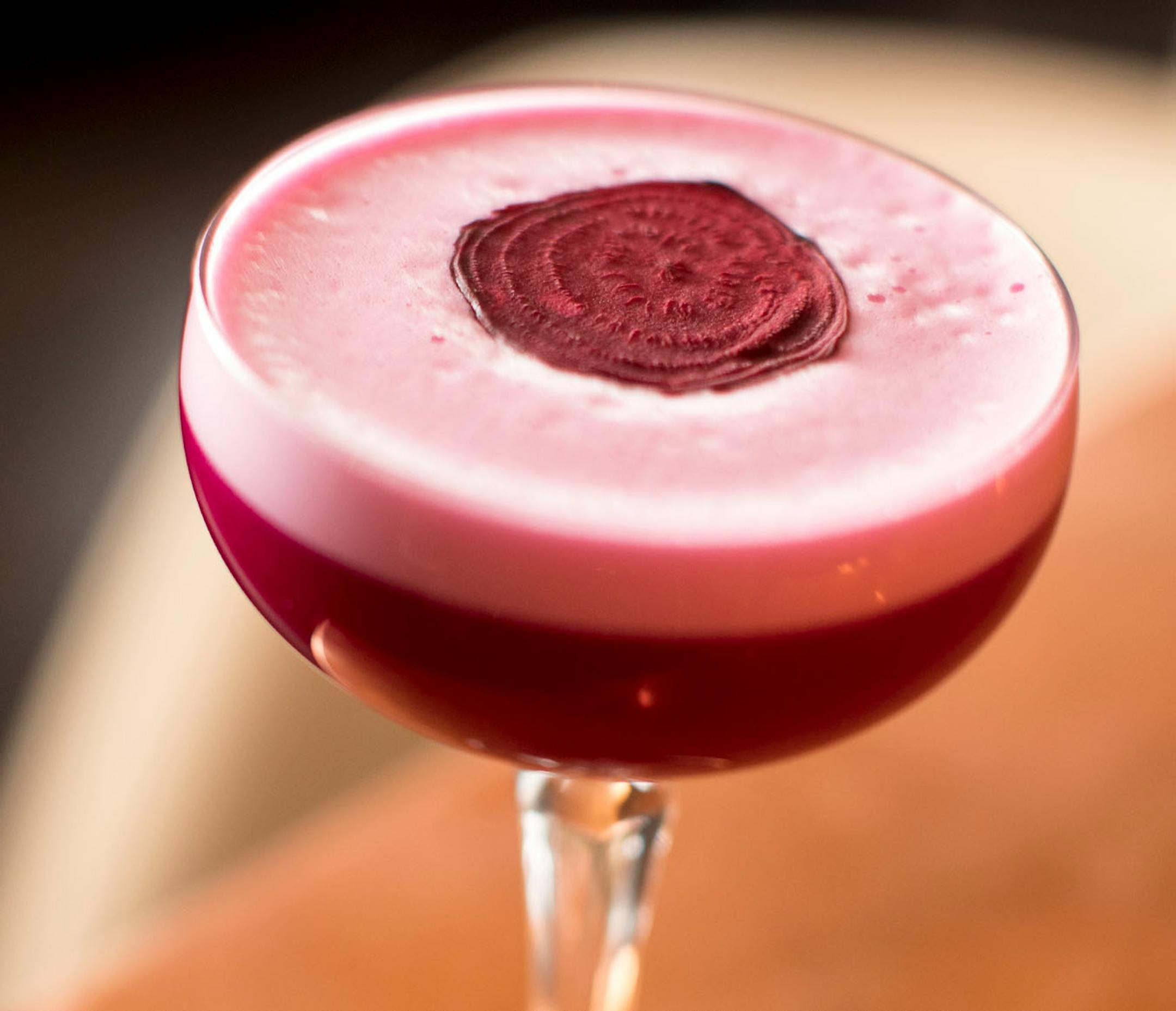 You Can't Beet This cocktail made with Prairie Organic Gin, beet syrup, blood orange, egg white, and Campari at Bardo on Thursday, January 11, 2018, in Minneapolis, Minn. ] RENEE JONES SCHNEIDER • renee.jones@startribune.com