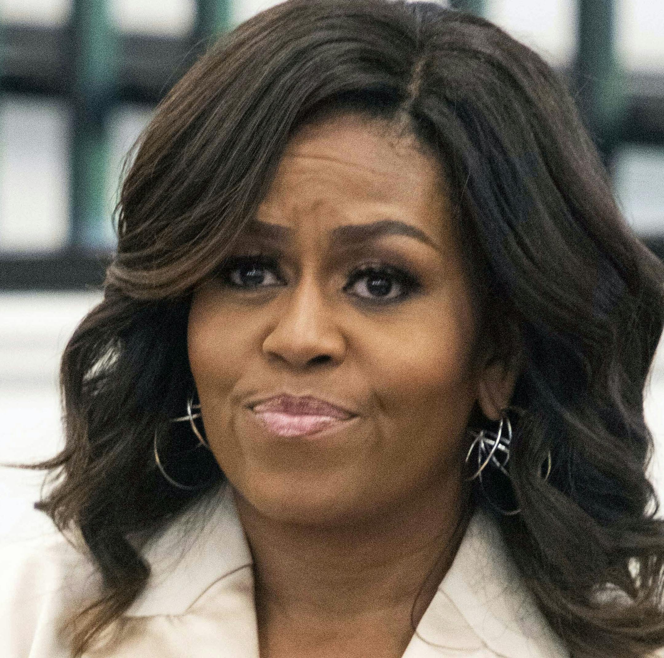 Michelle Obama meets with students of Morehouse College and Spelman College during a campus visit to Spelman College on Saturday, May 11, 2019, in Atlanta. Mrs. Obama is meeting with students who studied her book "Becoming" as a foundational text of their political science class entitled "Black Women: Developing Public Leadership Skills". (Photo by Paul R. Giunta/Invision/AP)