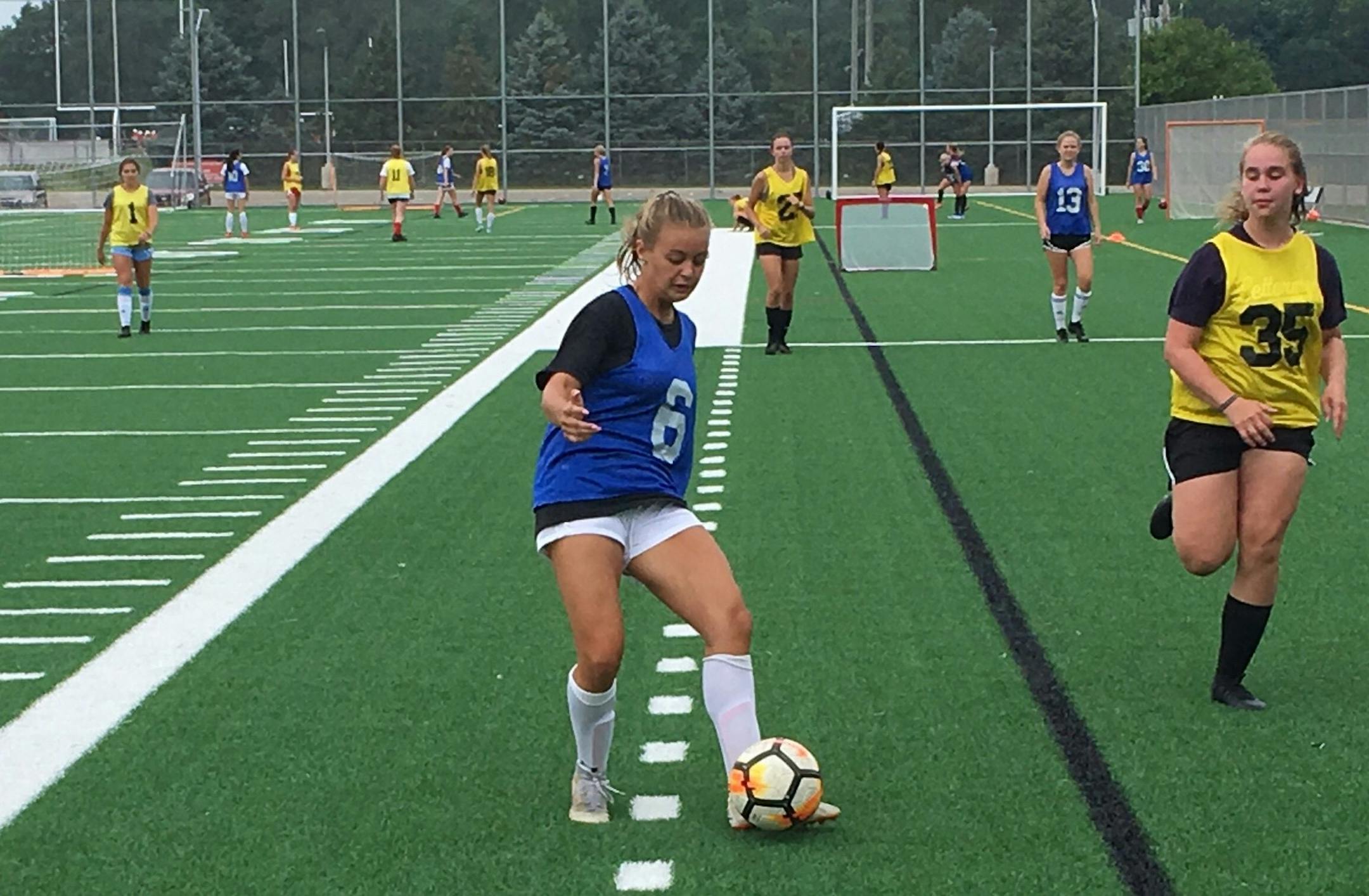 Senior forward Olivia Lovick, at practice Monday, is one of four Centennial captains this fall. Photo by David La Vaque, Star Tribune.
