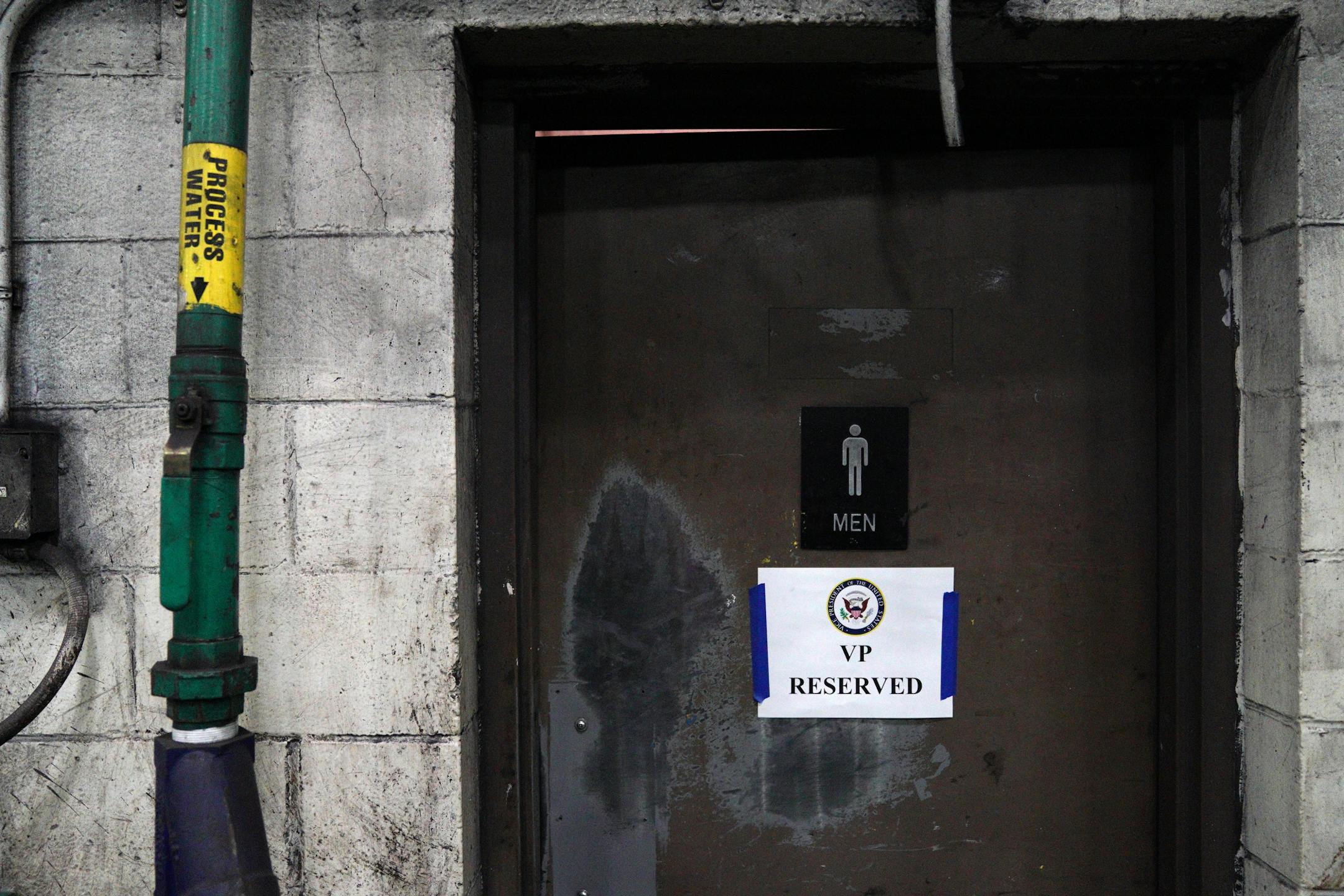 A secure bathroom was designated for Vice President Mike Pence during his tour of Gerdau Ameristeel Thursday.