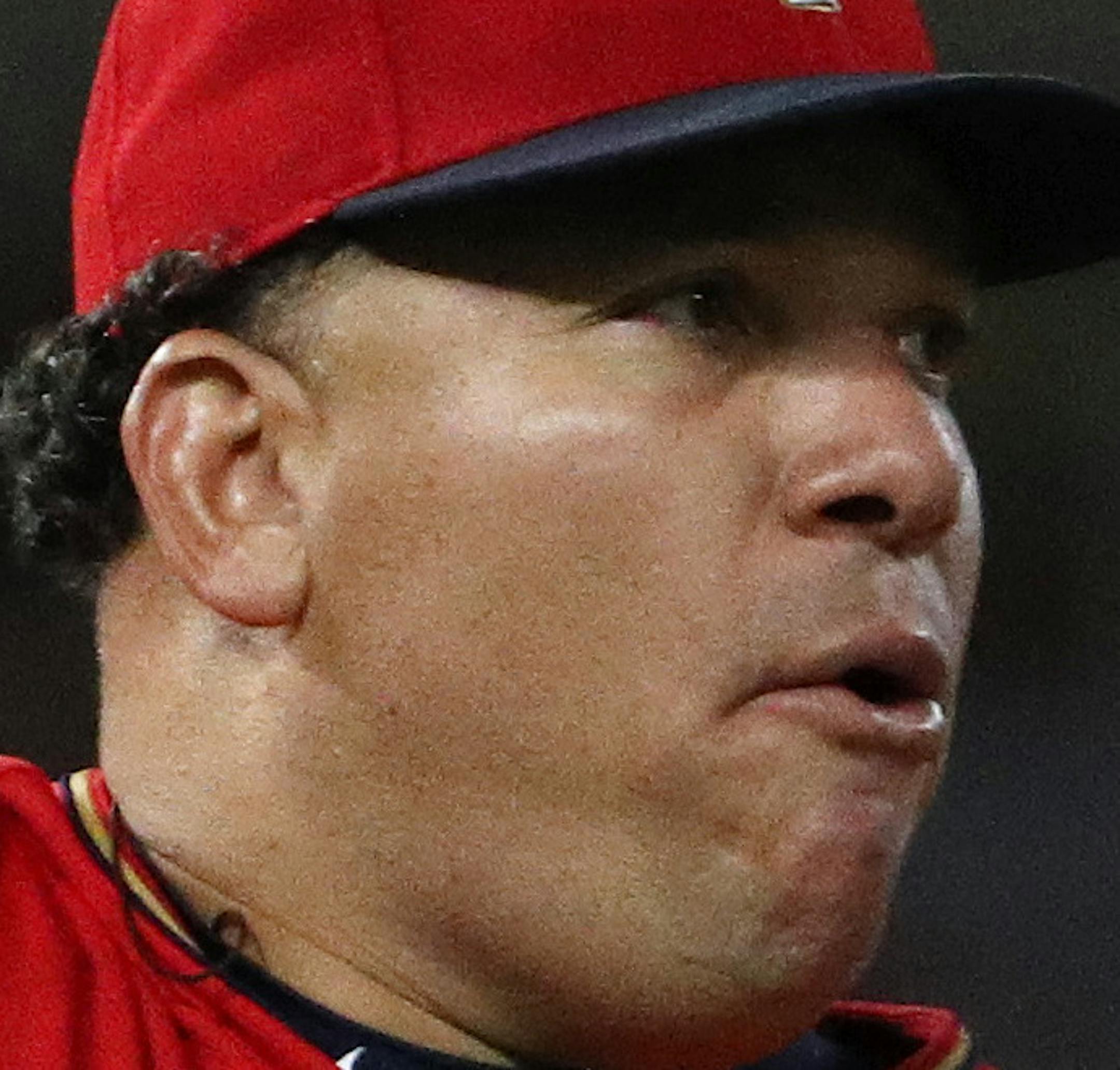 Minnesota Twins starting pitcher Bartolo Colon (40) called a pop fly in the ninth inning. ] ANTHONY SOUFFLE &#xef; anthony.souffle@startribune.com Game action from an MLB game between the Minnesota Twins and the Texas Rangers Friday, Aug. 4, 2017 at Target Field in Minneapolis.