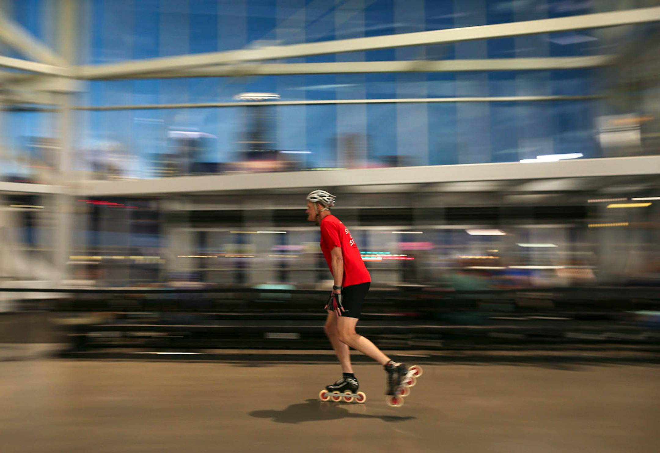 A skater bladed around the concourse Tuesday evening at U.S. Bank Stadium. ] JEFF WHEELER ï jeff.wheeler@startribune.com Inline skating has begun in the concourse of U.S. Bank Stadium with more dates added through March 2017 due to popular demand. Hundreds of people skated during the family period from 5- 7 p.m. Tuesday night, December 27, 2016.