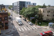 A view of 10th Avenue in Minneapolis' North Loop where a transit mall will be built for Blue Line trains and a bike and pedestrian trail. Two electric