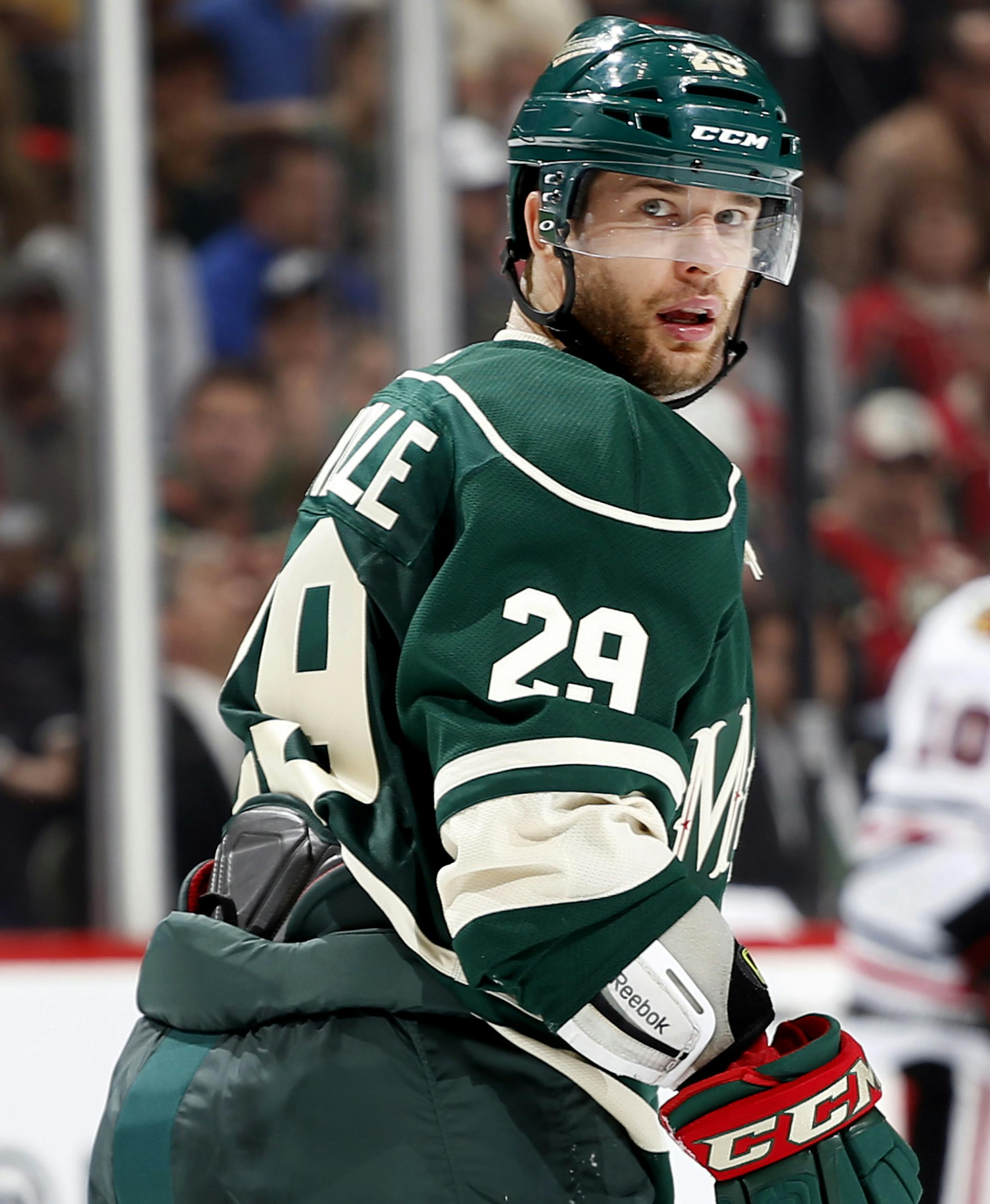 Minnesota Wild Jason Pominville (29). ] CARLOS GONZALEZ cgonzalez@startribune.com May 7, 2013, St. Paul, Minn., Xcel Energy Center, NHL Stanley Cup Playoffs, quarterfinals, Minnesota Wild vs. Chicago Blackhawks, Game 4,