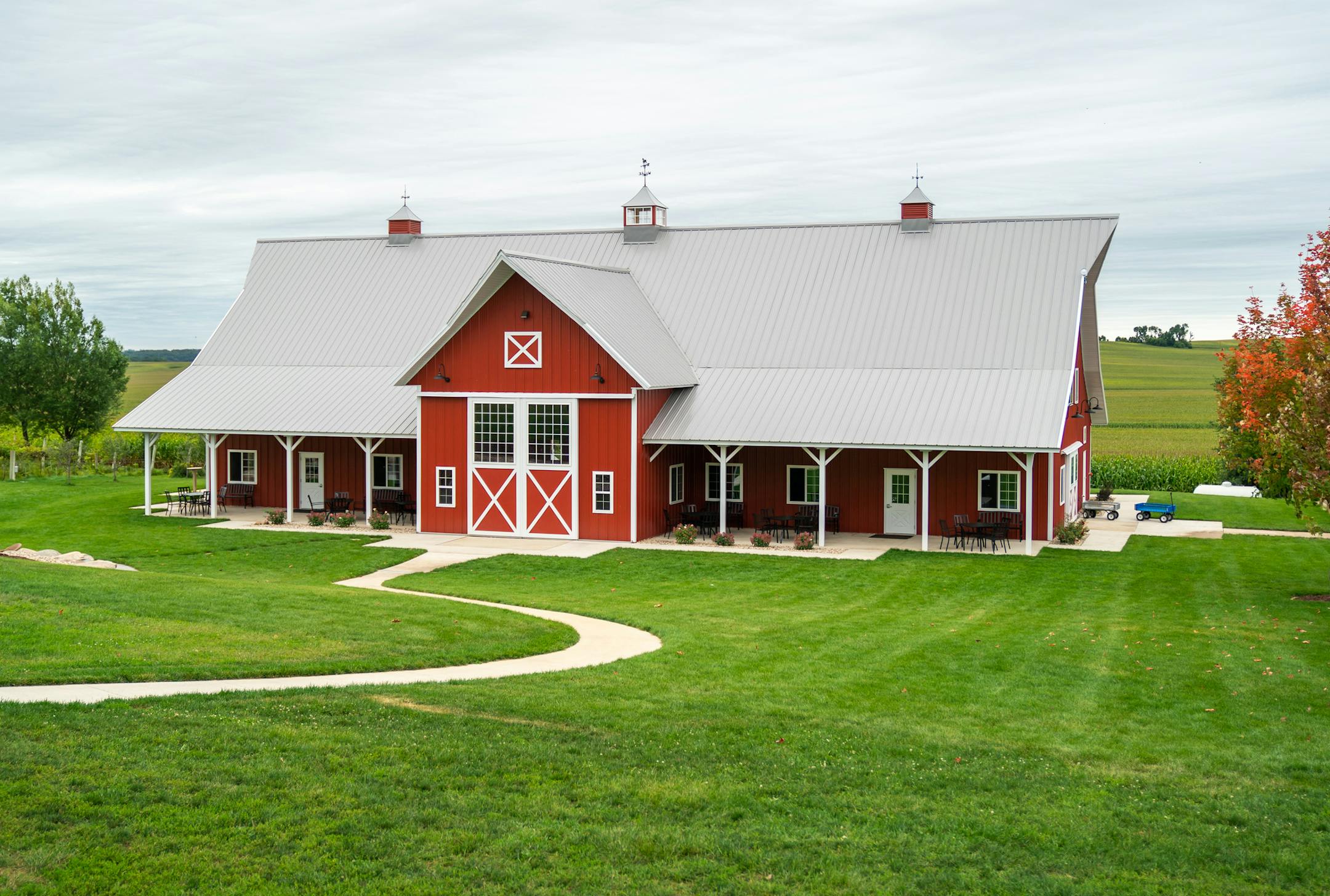 Patrick Winter's, Red Barn Farm in Northfield. ] GLEN STUBBE • glen.stubbe@startribune.com Thursday, September 5, 2019 Patrick Winter, owner of Red Barn Farm in Northfield, showed off his rebuilt event barn a year after a devastating tornado.