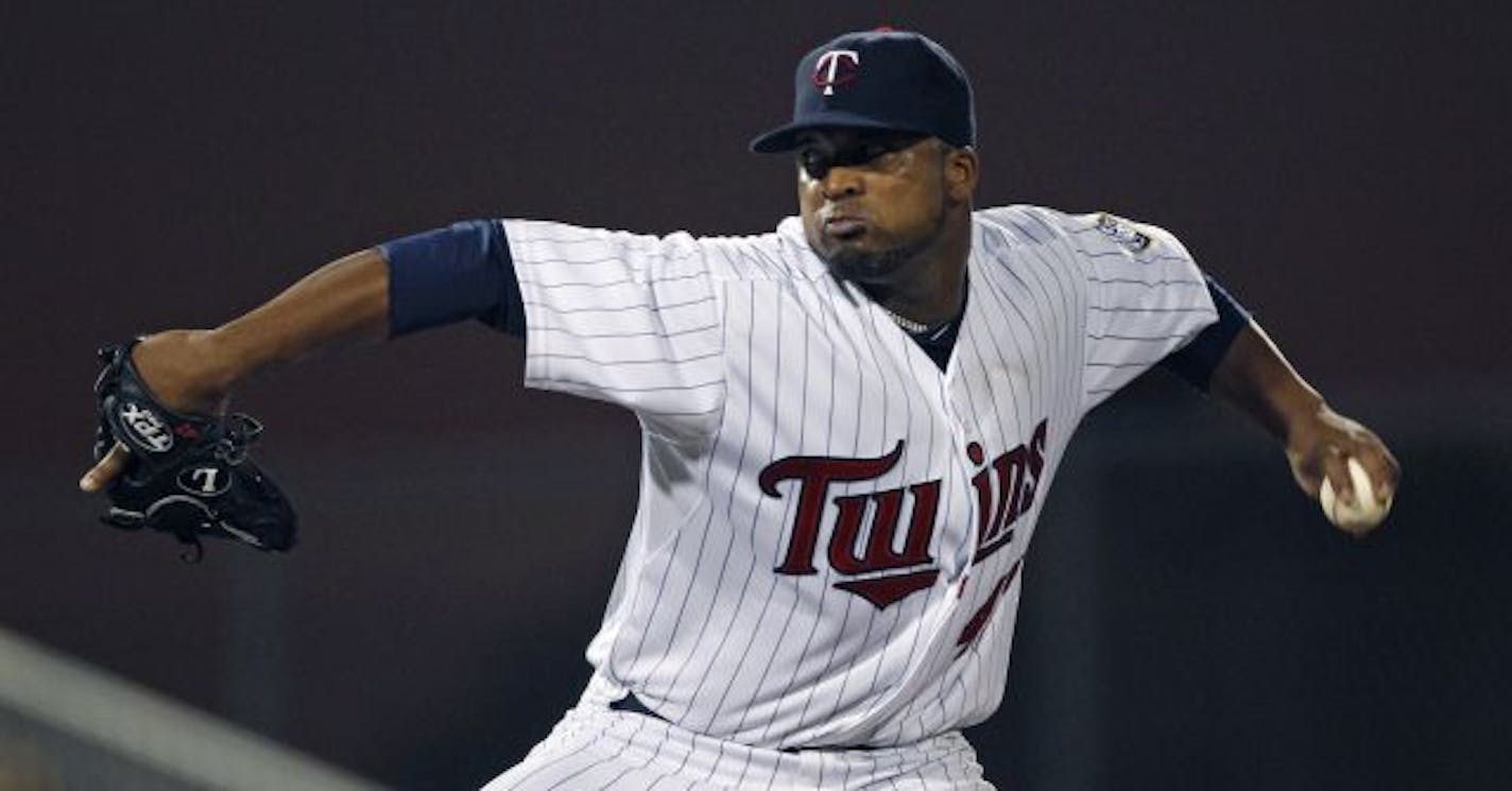 Twins lefthander Francisco Liriano struck out nine batters in three innings, but he threw 76 pitches before being replaced by Kevin Slowey.