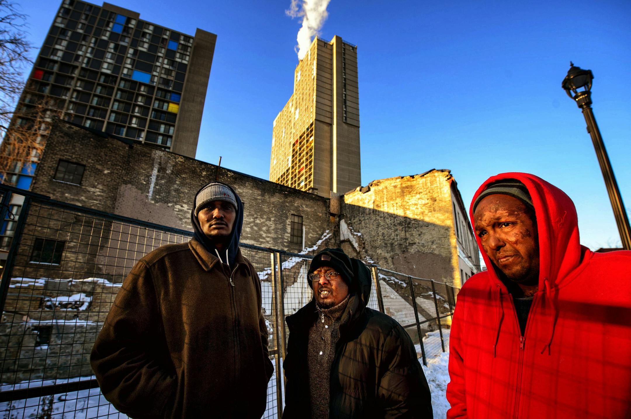 Survivors of the Cedar-Riverside fire, Hersi Hassan, Ahmed Mire and Muqtar Said, went back to the scene a year later. All had serious injuries and long painful recoveries. ] GLEN STUBBE * gstubbe@startribune.com Monday, December 30, 2014 One year following the deadly Cedar-Riverside fire that claimed three lives, we reconnect with the survivors and speak with investigators about what is known about the origin of the explosion. EDS, are L to R