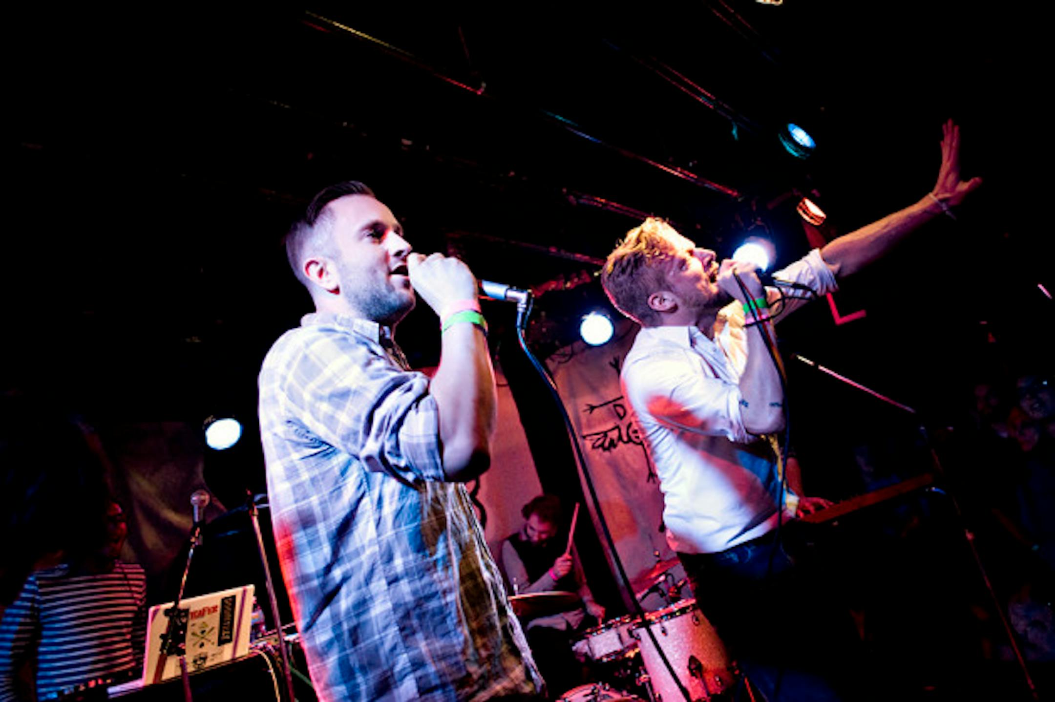 Sims, left, and Astronautalis co-helmed the latter's song "Thomas Jefferson" during the opening night of Doomtree's Blowout VII in 7th Street Entry. / Photos by Leslie Plesser