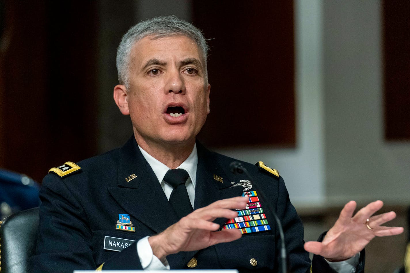 U.S. Cyber Command Commander, National Security Agency Director and Central Security Service Chief Gen. Paul Nakasone, shown in March 2021 at a Capitol Hill hearing. Nakasone,is a native of White Bear Lake and graduated from St. John's University in Collegeville, Minn.