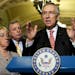Sen. Harry Reid (D-Nev.) speaks during a news conference on Capitol Hill in Washington, July 11, 2013. A confrontation in the Senate between Republica