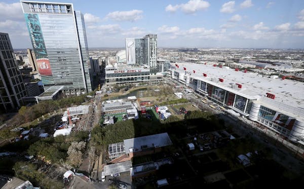 A general view of Super Bowl Live and the George R. Brown Convention Center, Wednesday, Feb. 1, 2017 in Houston.