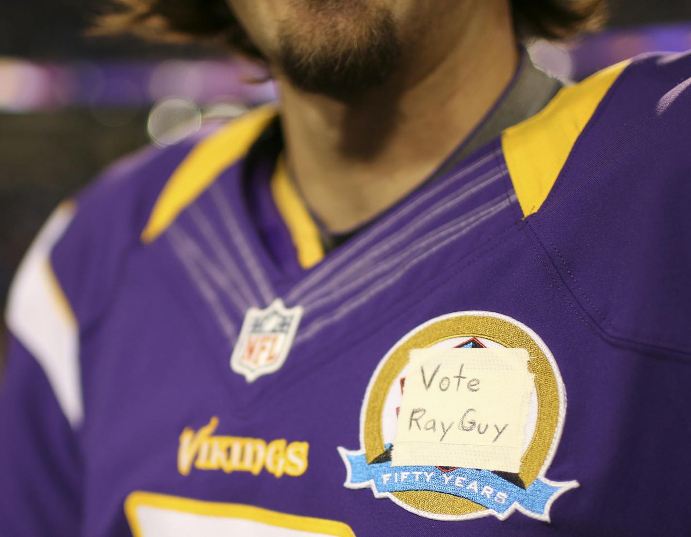 The Minnesota Vikings beat NFC rivals the Chicago Bears 21-14 in an NFL football game Sunday afternoon, December 9, 2012 at Mall of America Field in Minneapolis, Minn. Vikings punter Chris Kluwe customized his jersey with a personal appeal on behalf of Raiders punter Ray Guy's Hall of Fame bid. ] JEFF WHEELER &#x201a;&#xc4;&#xa2; jeff.wheeler@startribune.com ORG XMIT: MIN1212091601430730