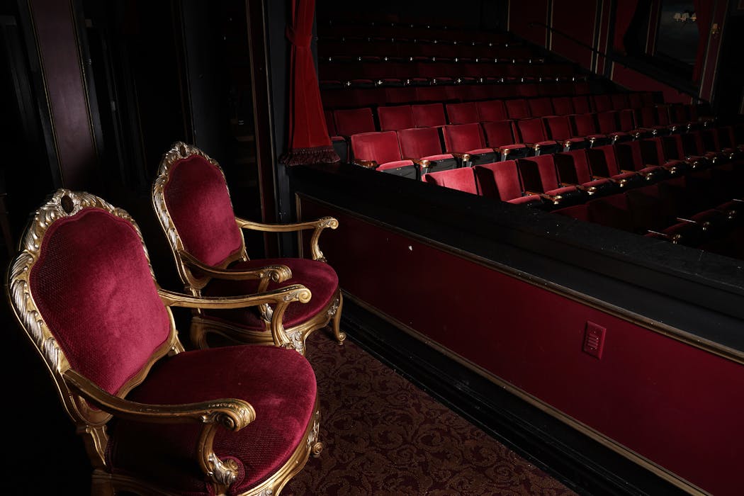 The four throne-like chairs on either side of the Jungle Theater stage are meant to accommodate folks with disabilities or other special needs.
