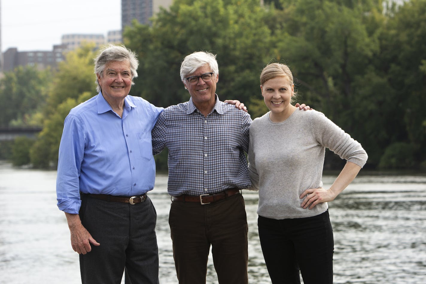 Friends of hte Lock & Dam Board Chair Paul Reyelts, incoming president Mark Andrew, and director of The Falls Initiative Kjersti Monson.