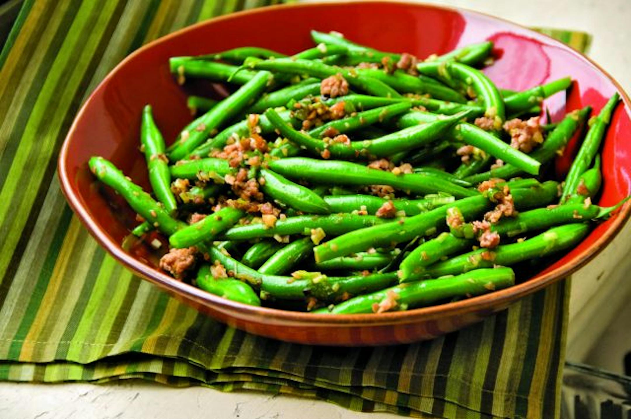 Yin yang beans get added flavor from a small amount of ground pork.