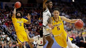 Jordan Murphy (left) and Amir Coffey hope to break a 15-year run of no Gophers players being picked in the NBA draft this week.