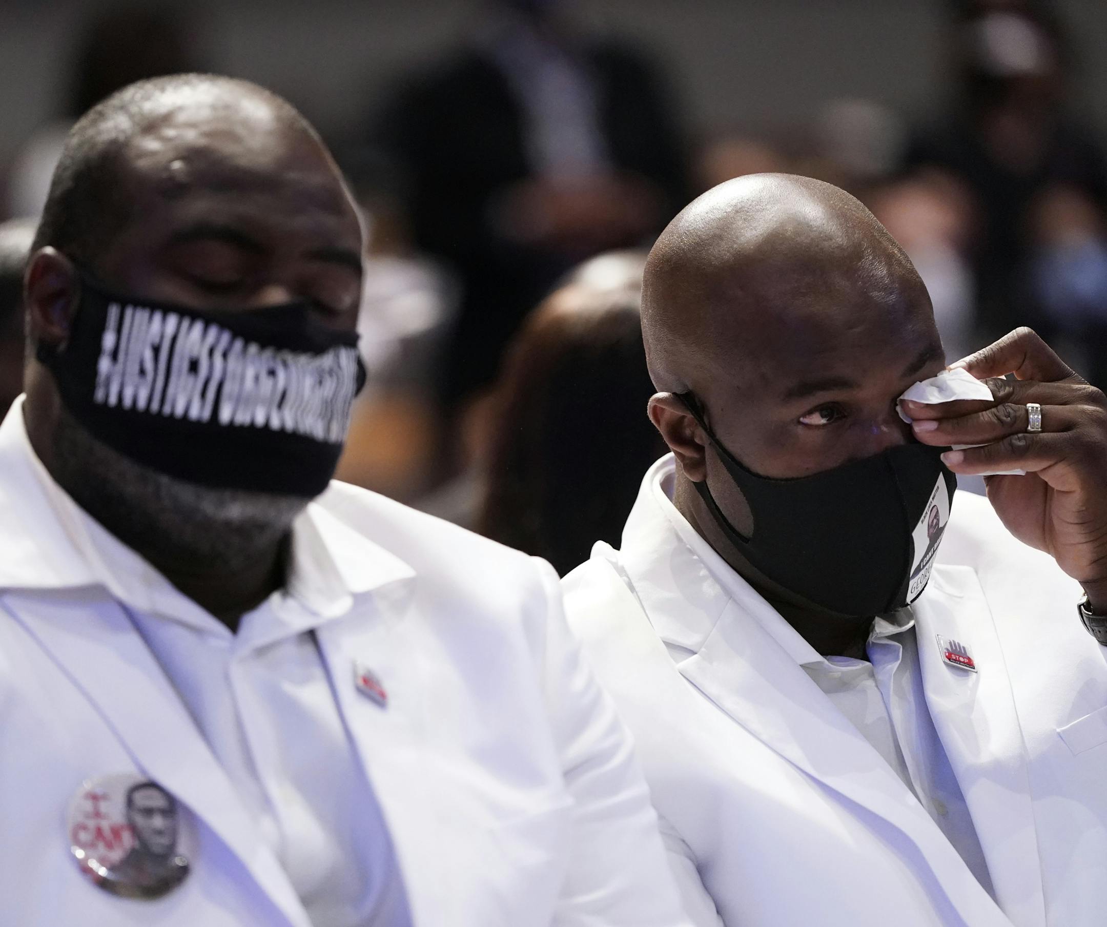 Philonise Floyd, right, attends the funeral service for his brother George Floyd at The Fountain of Praise church Tuesday, June 9, 2020, in Houston. Floyd died after being restrained by Minneapolis Police officers on May 25. (AP Photo/David J. Phillip, Pool)