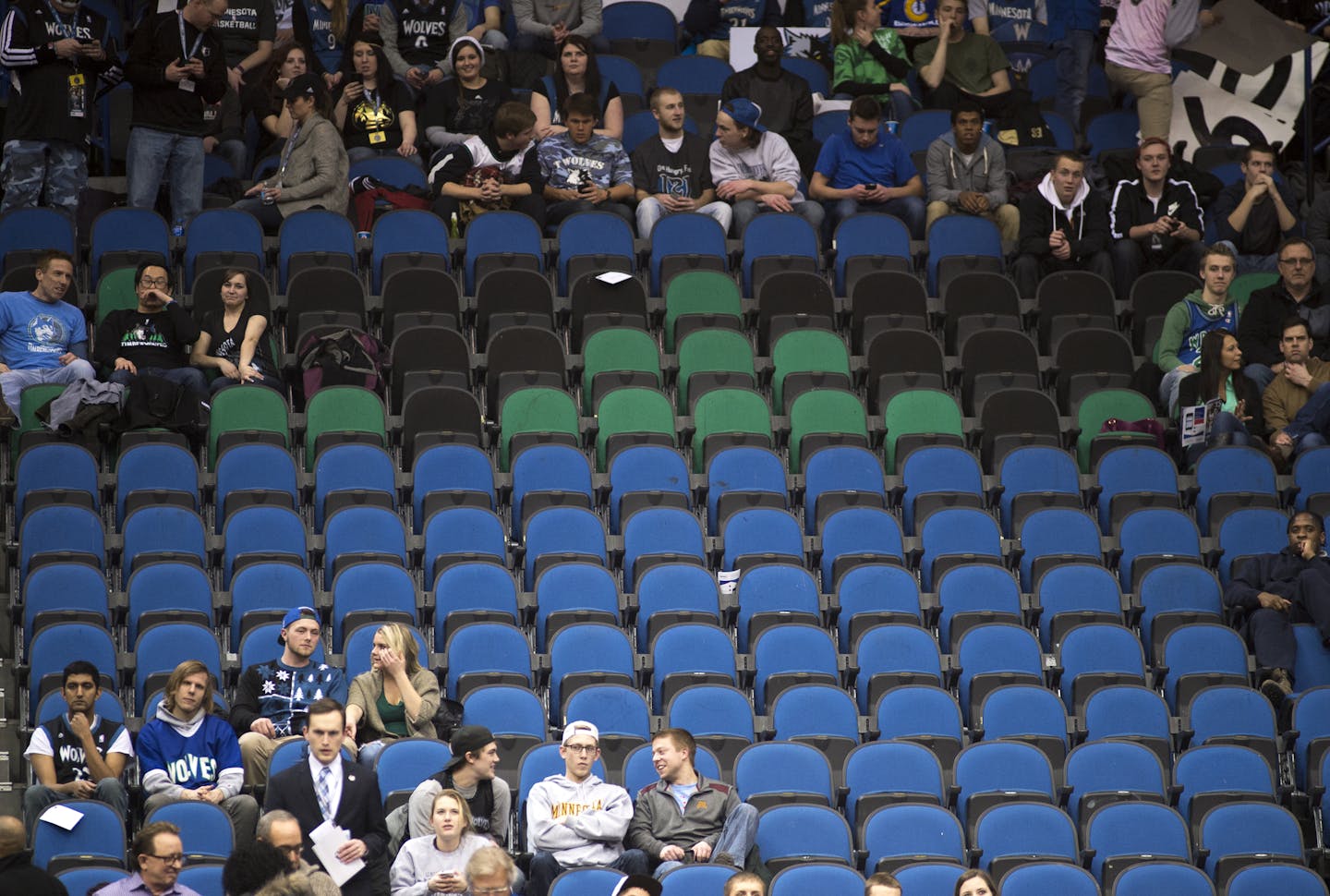 Empty seats at a Timberwolves-Suns game in early January. ] (Aaron Lavinsky | StarTribune) The Minnesota Timberwolves play the Phoenix Suns Wednesday, Jan. 7, 2014 at Target Center in Minneapolis. ORG XMIT: MIN1501151603413190