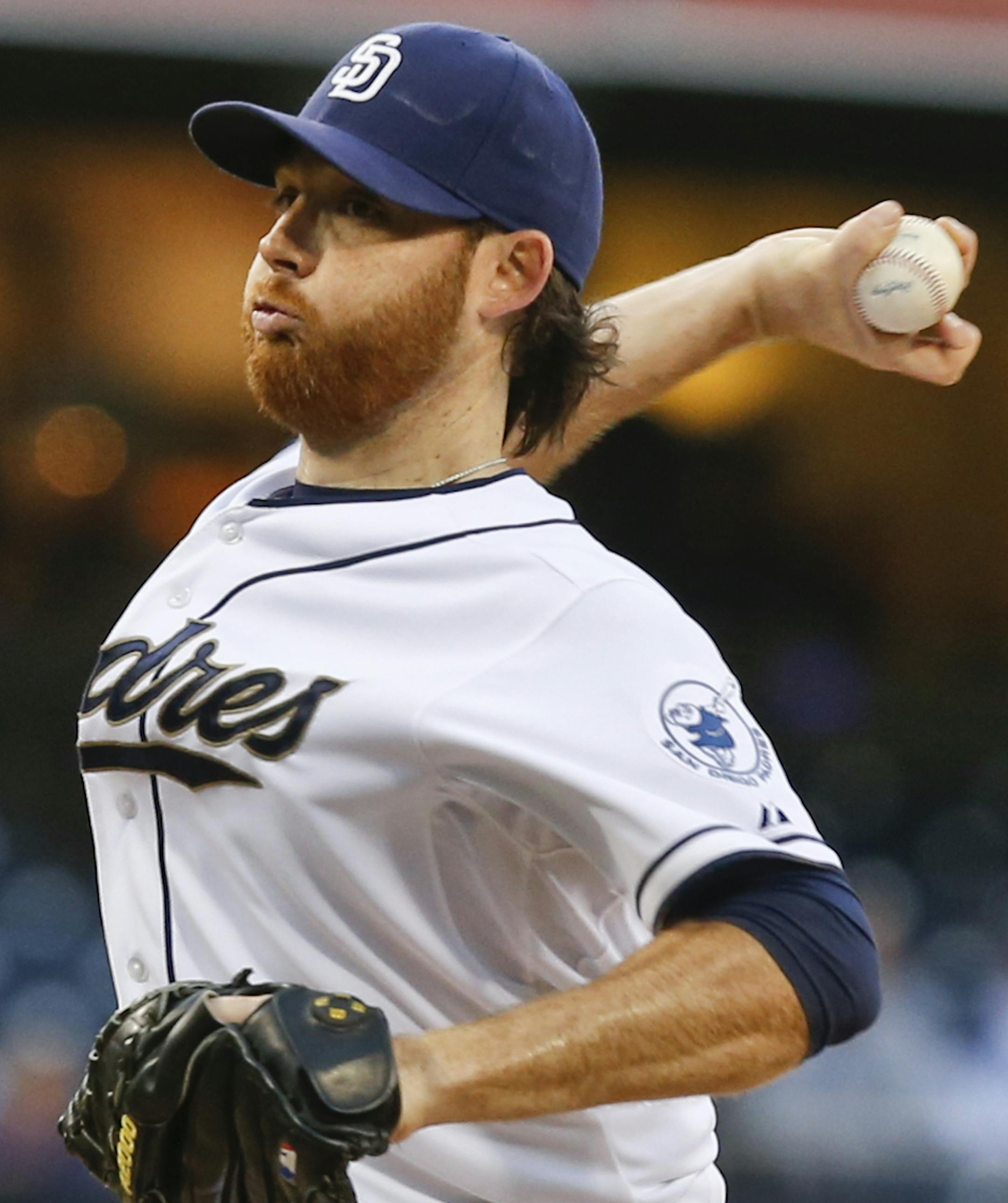 San Diego Padres starting pitcher Ian Kennedy works against the Miami Marlins during the first inning of a baseball game Thursday, May 8, 2014, in San Diego. (AP Photo/Lenny Ignelzi) ORG XMIT: CALIotk111