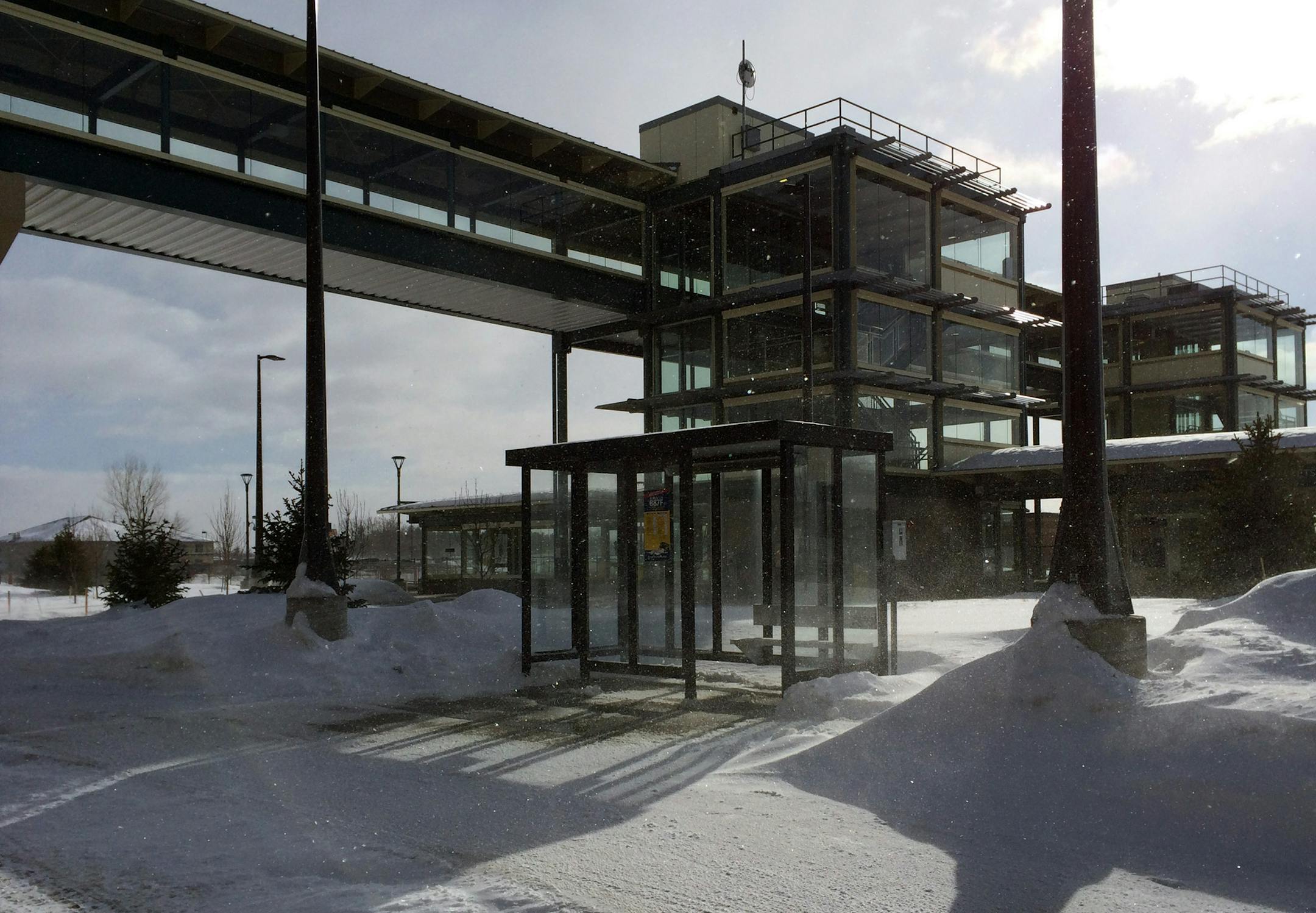 The east-bound bus stop by the Ramsey train station was empty at 1 p.m. Wednesday, as it often is on weekdays. The stop, which was added by Metro Transit last March, averaged one rider per day in 2013.