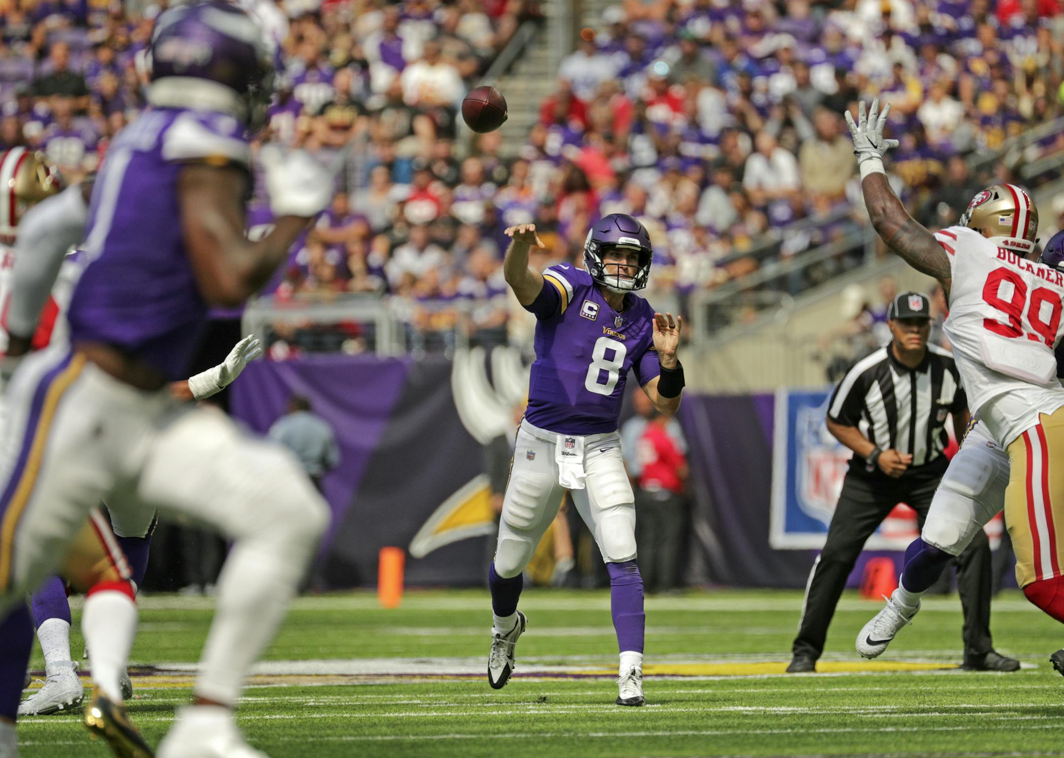 Quarterback Kirk Cousins has completed 71.2 percent of his passes through five games.