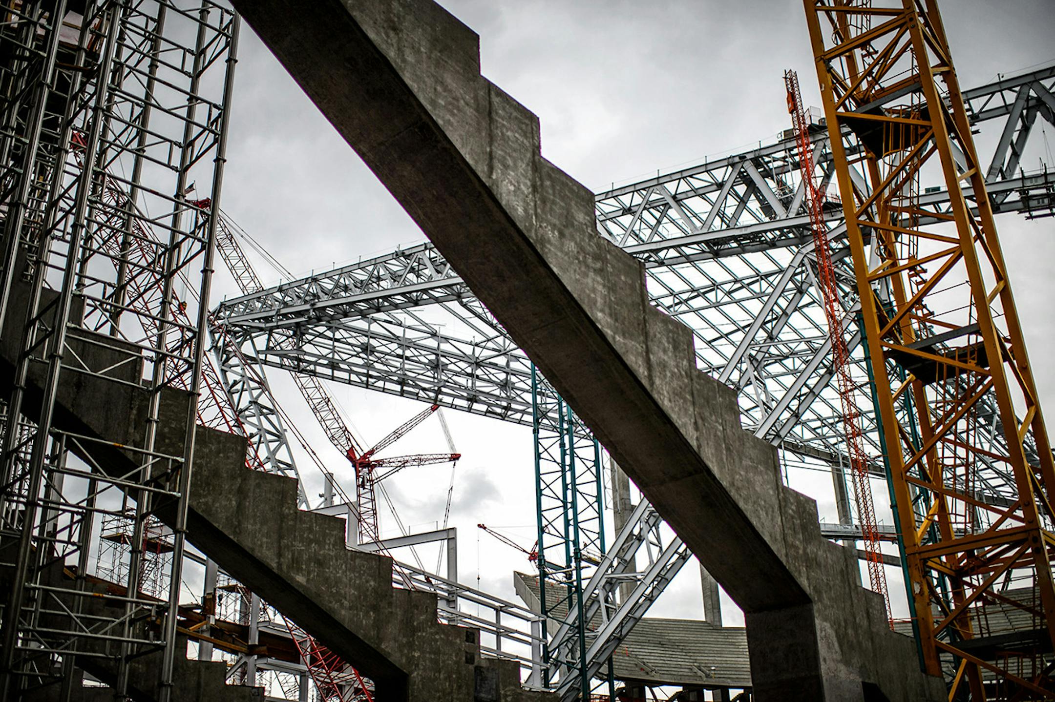 The new Vikings stadium under construction. Thursday, May 14, 2015 Construction update of the new Vikings stadium, Minneapolis, MN