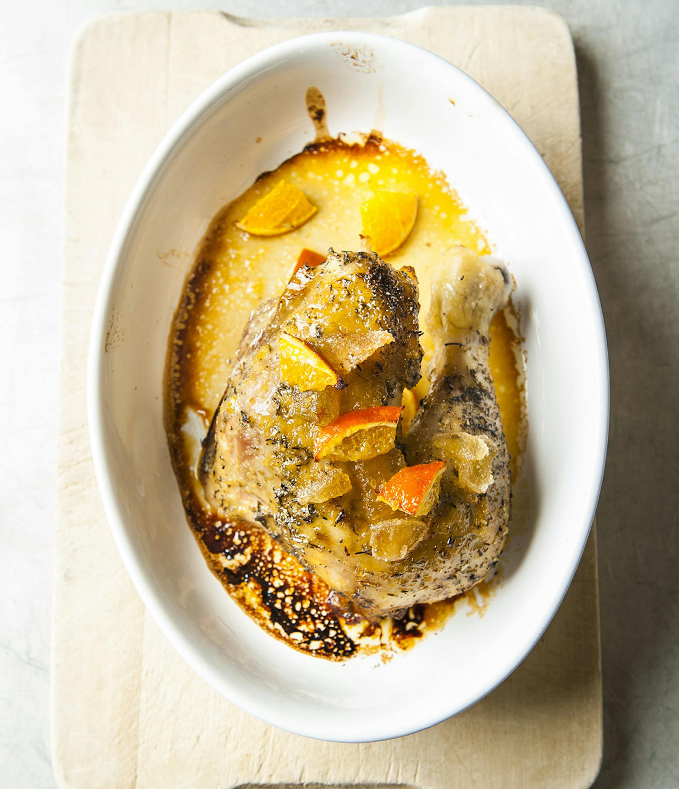 Roast Chicken Thighs With Kumquats.