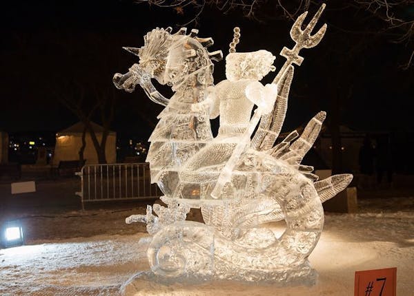 "Aquaman" was judged the best of the Winter Carnival ice sculptures.