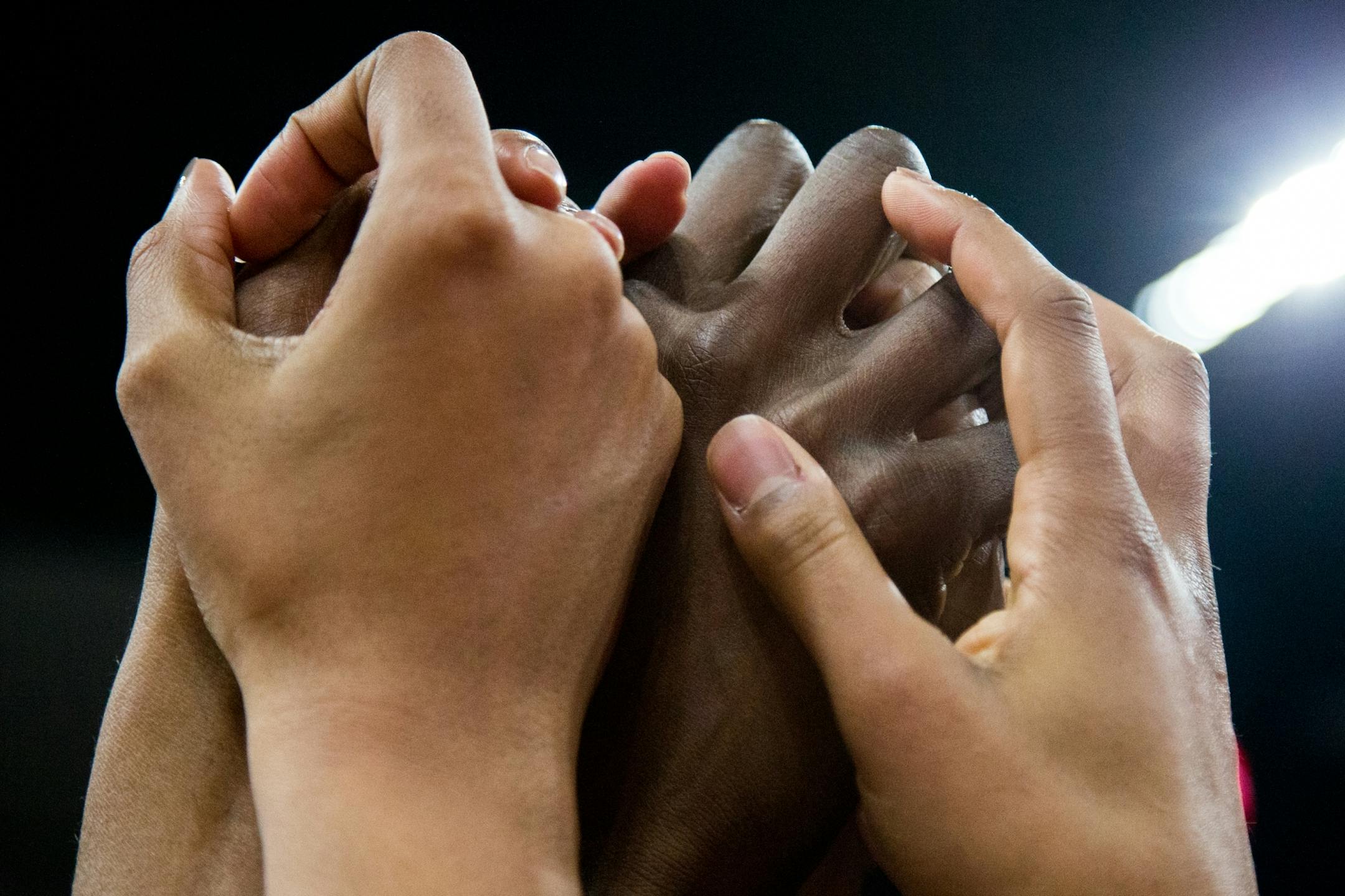 Minnesota Lynx players put their hands together after beating Indiana Fever 111 to 52, on Friday, Aug. 18, 2017, at Xcel Energy Center.