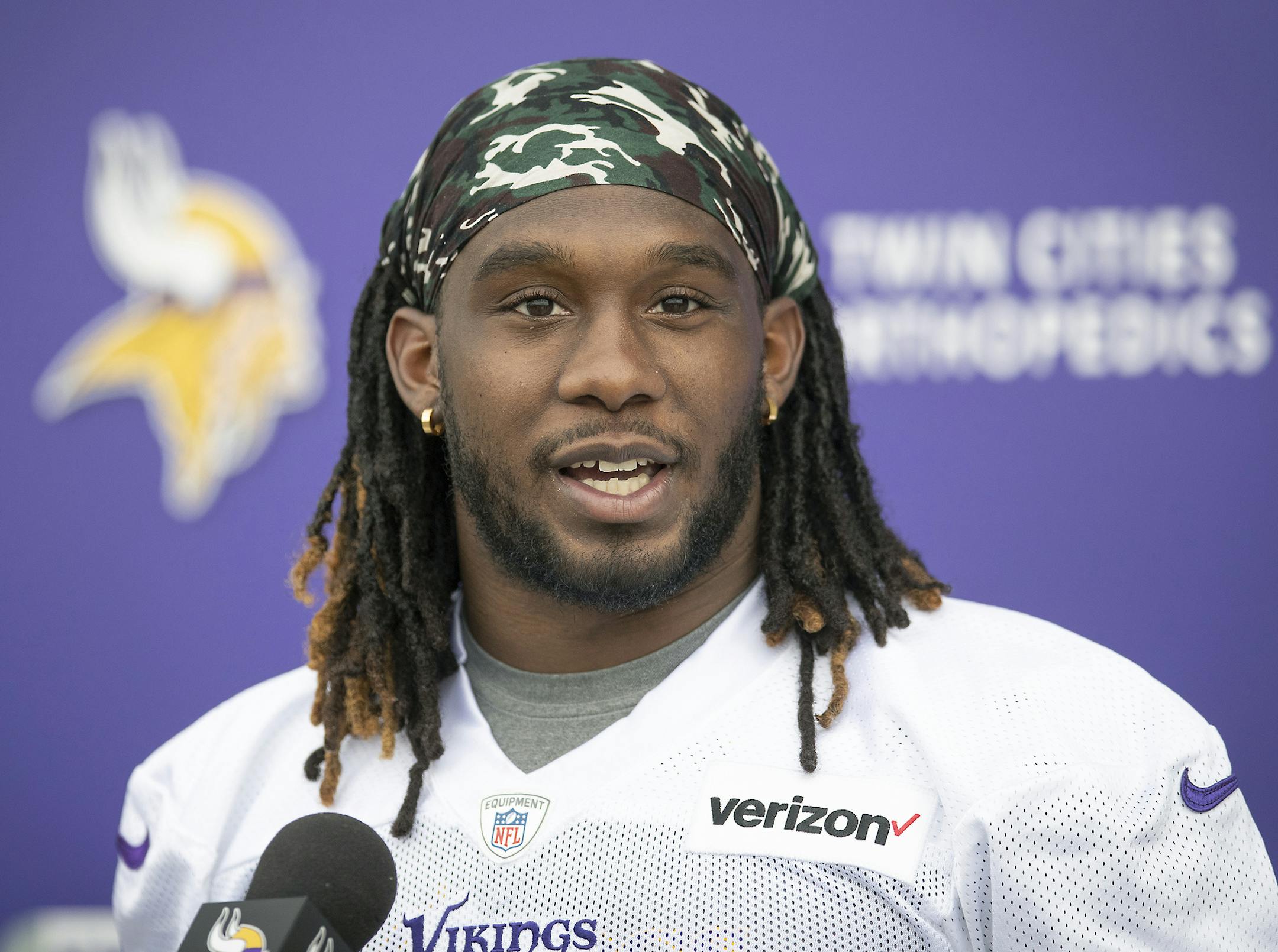 Minnesota Viking's rookie running back Alexander Mattison spoke to the media during a press conference after a Rookie Mini Camp practice at the Twin Cities Orthopedic Center, Friday, May 3, 2019 in Eagan, MN. ] ELIZABETH FLORES • liz.flores@startribune.com