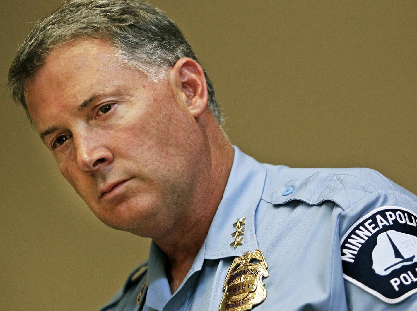 Minneapolis Police chief Tim Dolan appeared at a press conference at City Hall where he appealed for the help of the media and citizens to help solve the recent rash of shootings in North Minneapolis Thursday, Aug. 25, in Minneapolis, MN.] - Minneapolis, MN DAVID JOLES * djoles@startribune.com - One boy was killed and another was wounded Wednesday night in shootings in the 1600 Avenue block between Russell and Upton Avs. North in Minneapoli ORG XMIT: MIN2013090517213705