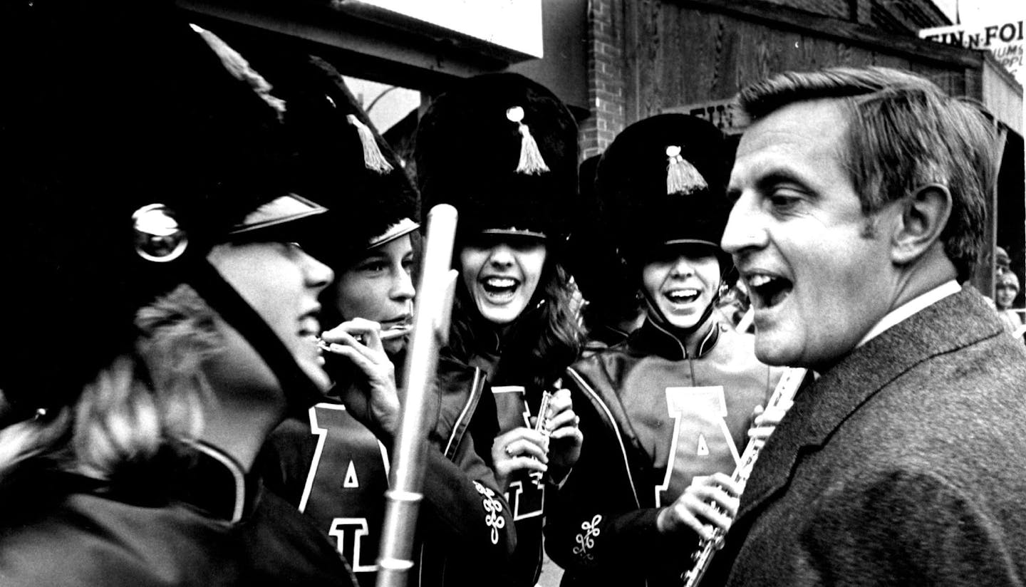 October 26, 1978 Members of the high school band welcomed Vice President Mondale to Alexandria, where he and Sen. Wendell Anderson got their warmest reception Wednesday. Vice president Walter Mondale brought good luck to Sen. Wendell Anderson in northern Minnesota Wednesday and then carried his DGFL message to southern Minnesota. In a highly partisan speech before several hundred DFLers in Mankato, Mondale called Anderson "the best senator in the U.S." and stressed party unity.