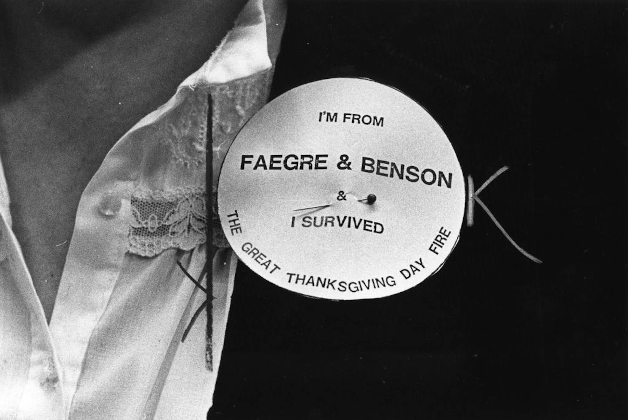 Star Tribune file photoA badge given to Faegre & Benson employees after a Thanksgiving 1982 fire.