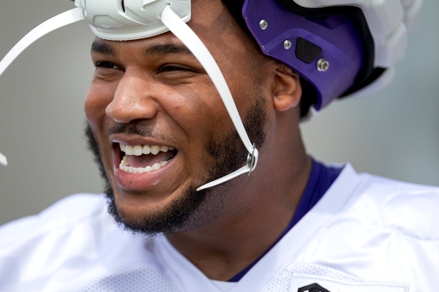 Minnesota Vikings offensive tackle Christian Darrisaw (71) walked out for practice Thursday, July 27, 2023, at TCO Performance Center in Eagan, Minn. ] CARLOS GONZALEZ • carlos.gonzalez@startribune.com