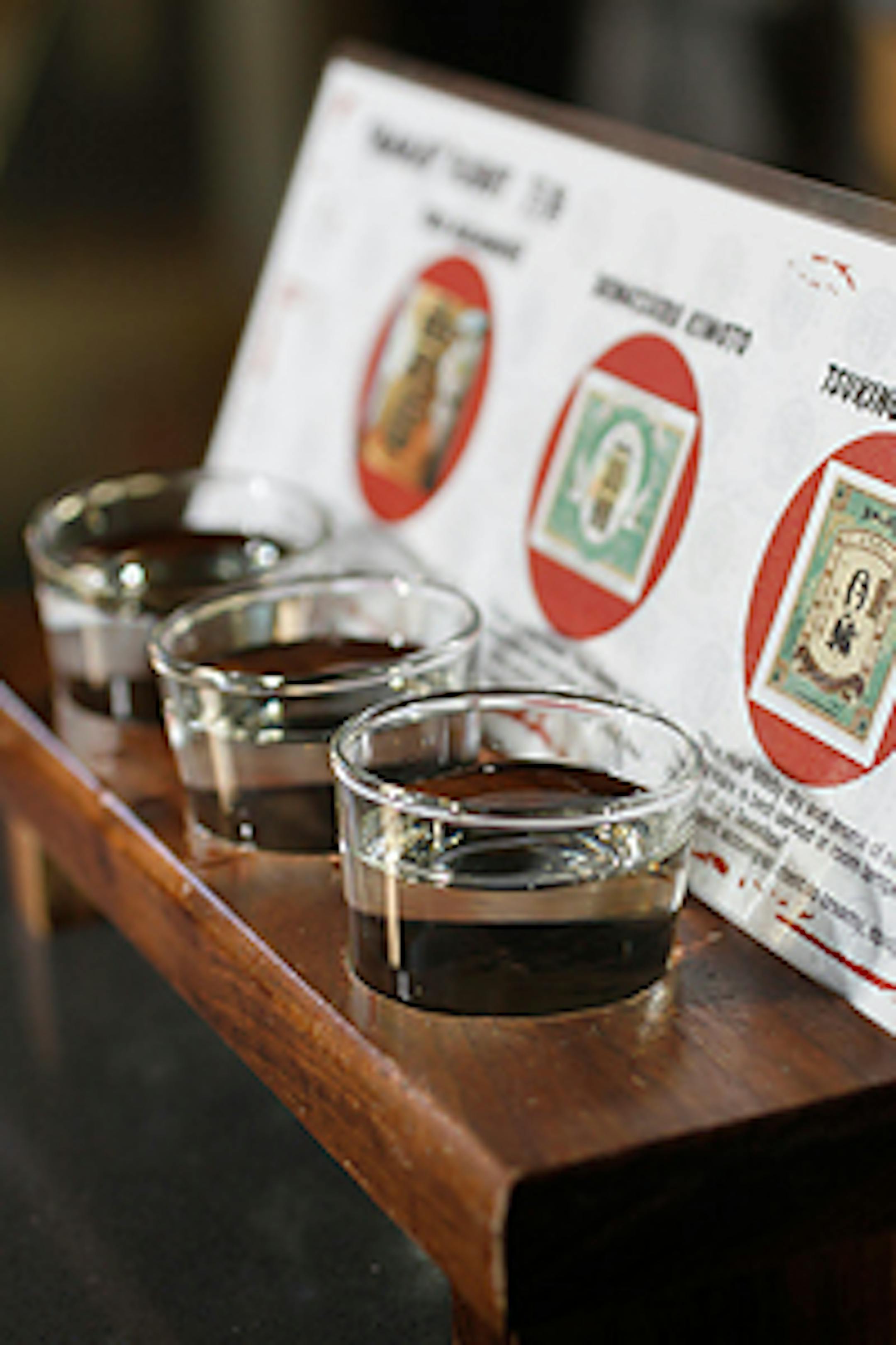 A flight of sake ready to be served