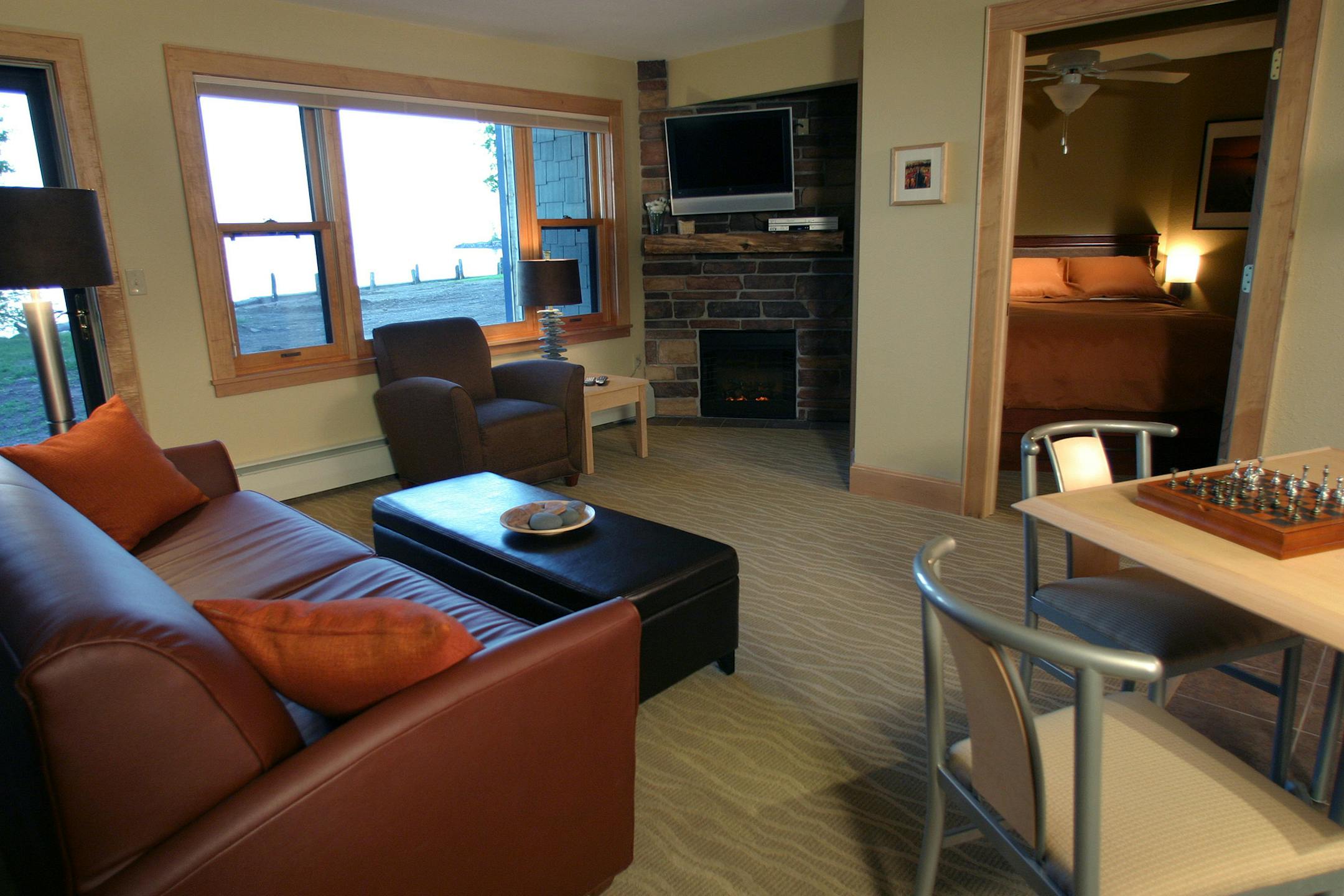 Rooms at the East Bay Suites have fireplaces, sitting areas, separate bedrooms and kitchenettes.