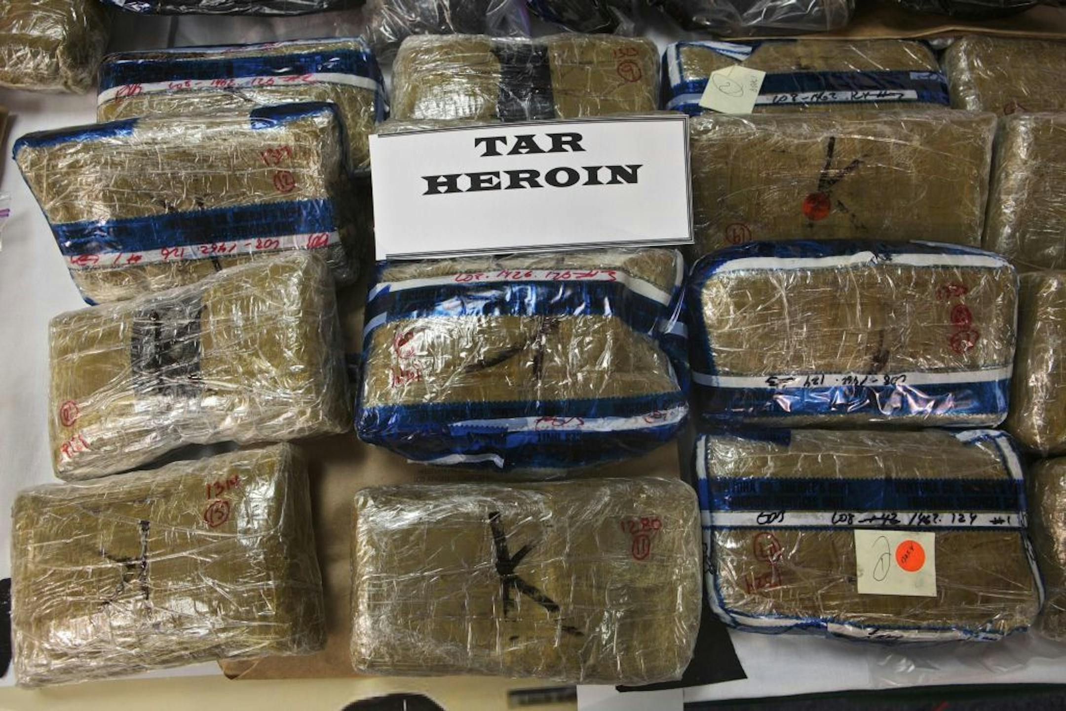 In this March 29, 2010 file photo, California authorities showed Mexican tar heroin seized in different raid operations.