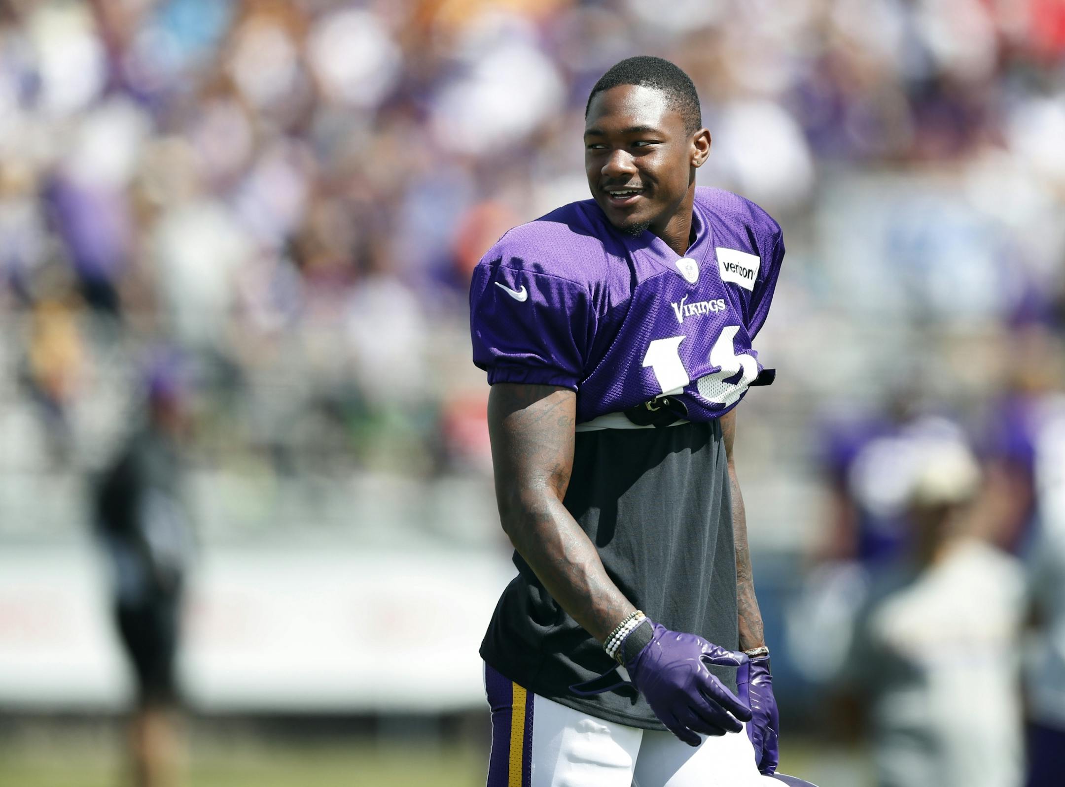 Receiver Stefon Diggs during practice Friday August 5, 2016 in Mankato, MN.