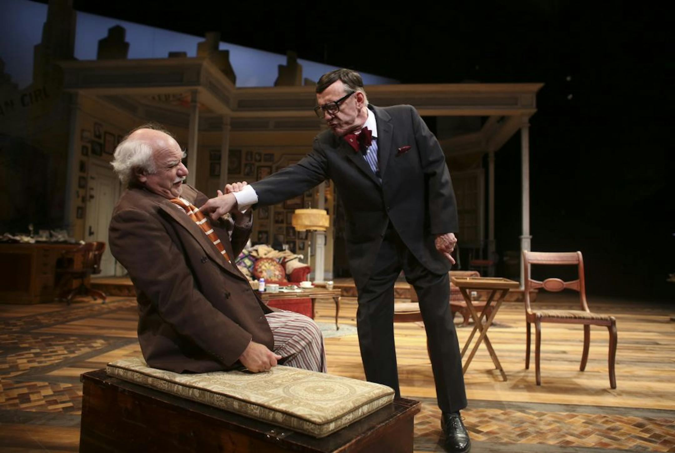 Raye Birk playing Al Lewis had had enough of Peter Michael Goetz playing Willie Clark as thy argued about a line in the doctor's skit during dress rehearsal for 'The Sunshine Boys' at the Guthrie Theater Minneapolis, Min., Friday, July 6, 2012. Birk and Goetz like the characters they play go back more than 40 years.