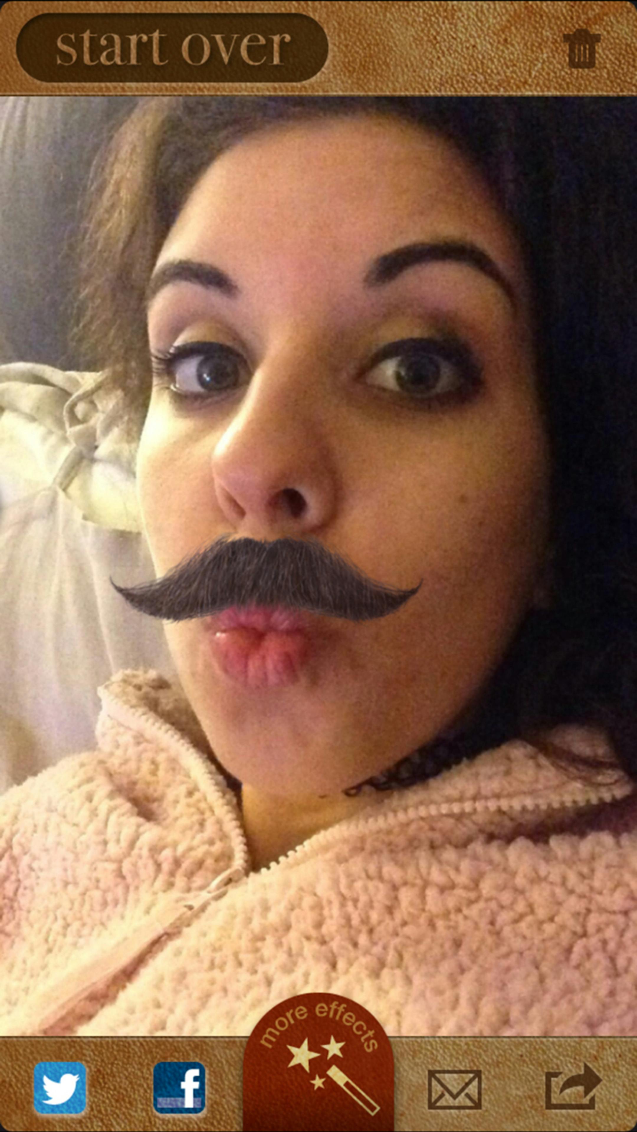 In an undated handout image, the BoothStache app, free for iOS and Android phones. BoothStache, which superimposes different-style mustaches onto a photo, is one of numerous funny or silly apps available for smartphones. (Handout via The New York Times) -- NO SALES; FOR EDITORIAL USE ONLY WITH STORY SLUGGED CIR-SMARTPHONE-APPS BY EATON. ALL OTHER USE PROHIBITED. ORG XMIT: XNYT36