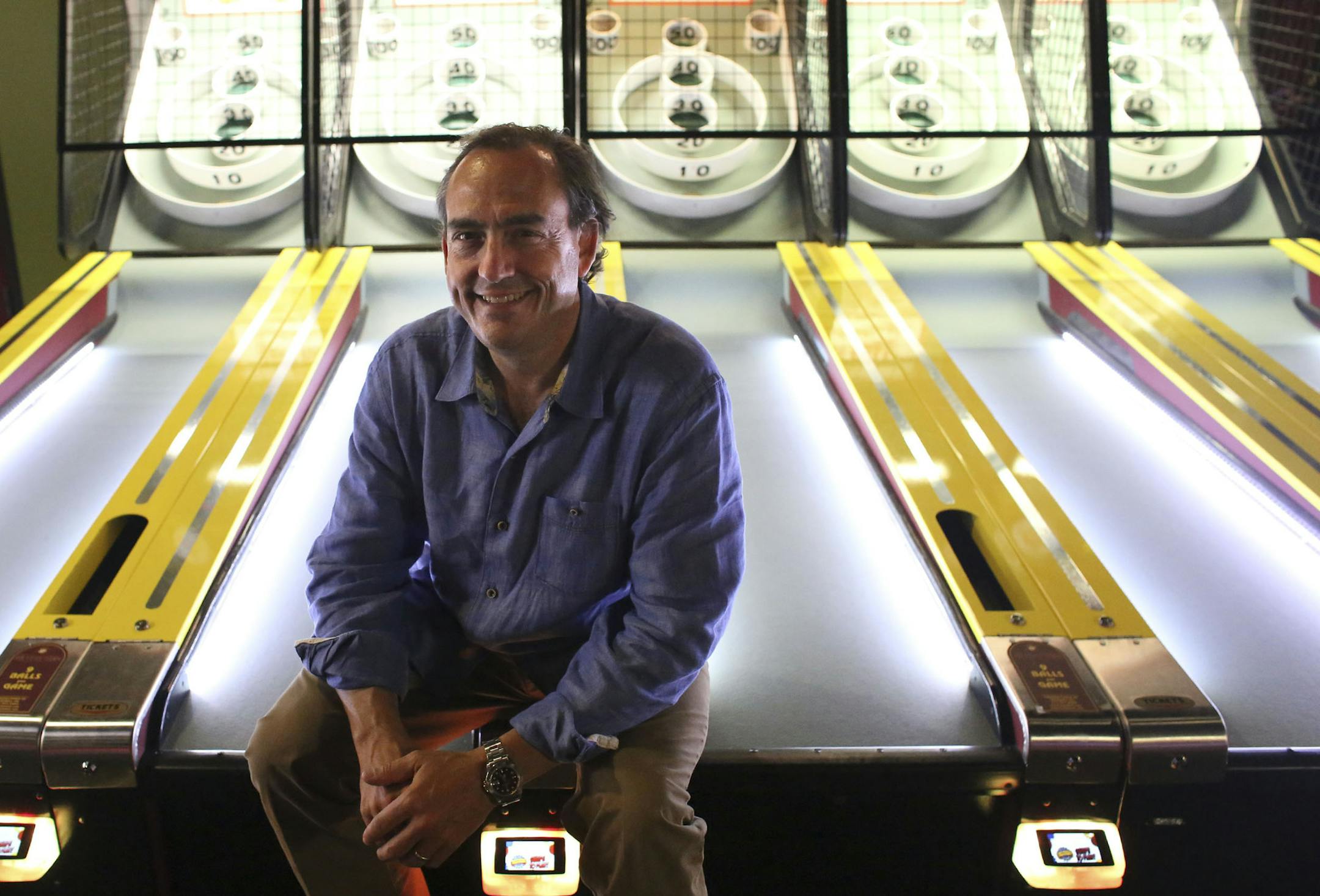 Barry Zellickson, the principal owner of Big Thrill Factory, sat by skee ball games at their location in Minnetonka Min., Saturday, July 23, 2013. ] (KYNDELL HARKNESS/STAR TRIBUNE) kyndell.harkness@startribune.com