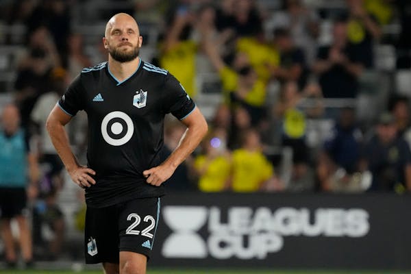 Minnesota United forward Teemu Pukki looks up at the scoreboard during a game in Nashville last month.