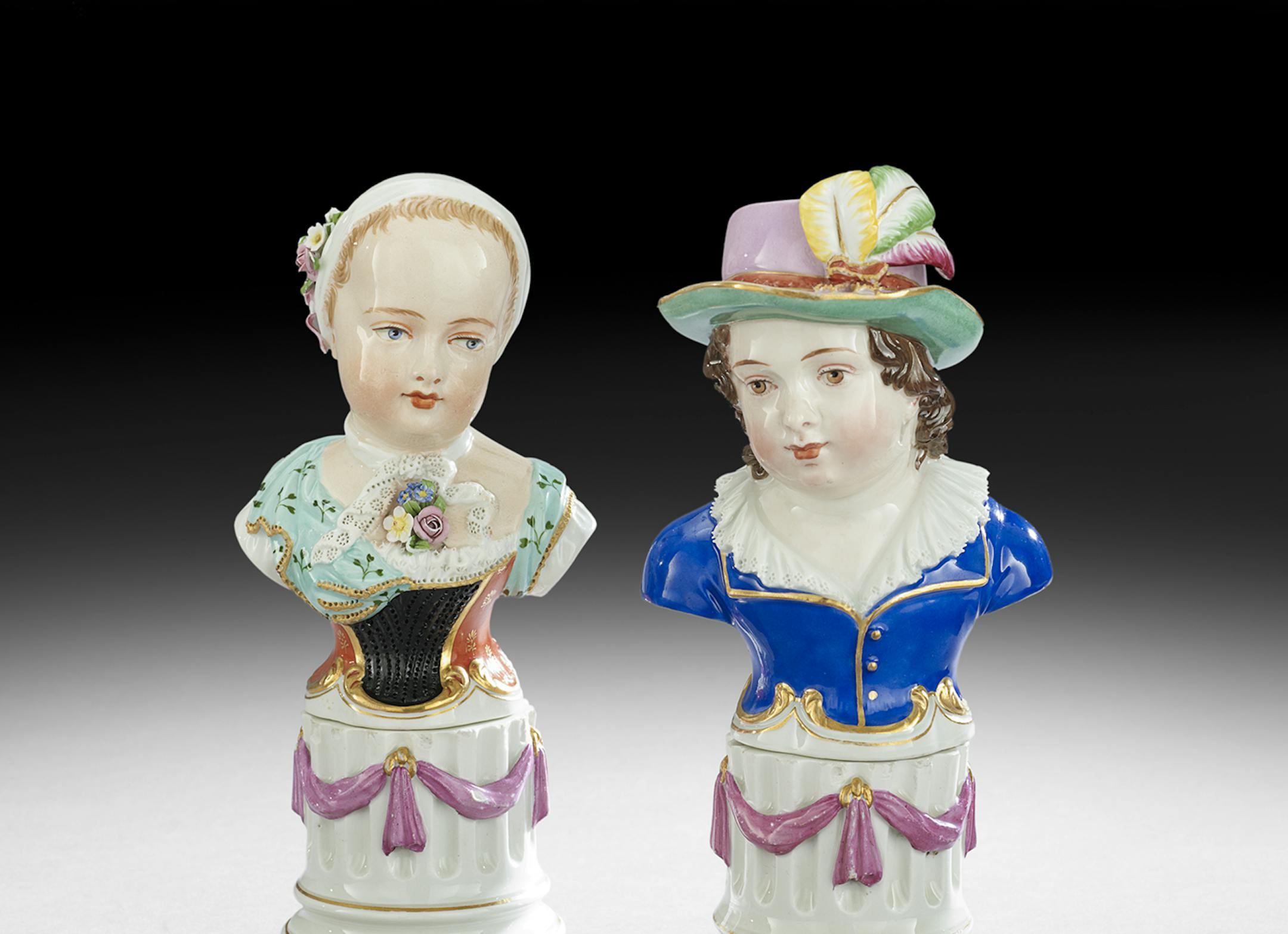 This pair of busts of well-dressed children was made about 1860. They are 8 3/4 inches high and are marked with a beehive. The pair cost $676. (c) 2015 by Cowles Syndicate Inc.