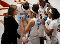 Gophers coach Lindsay Whalen spoke to players during a home game earlier this season.