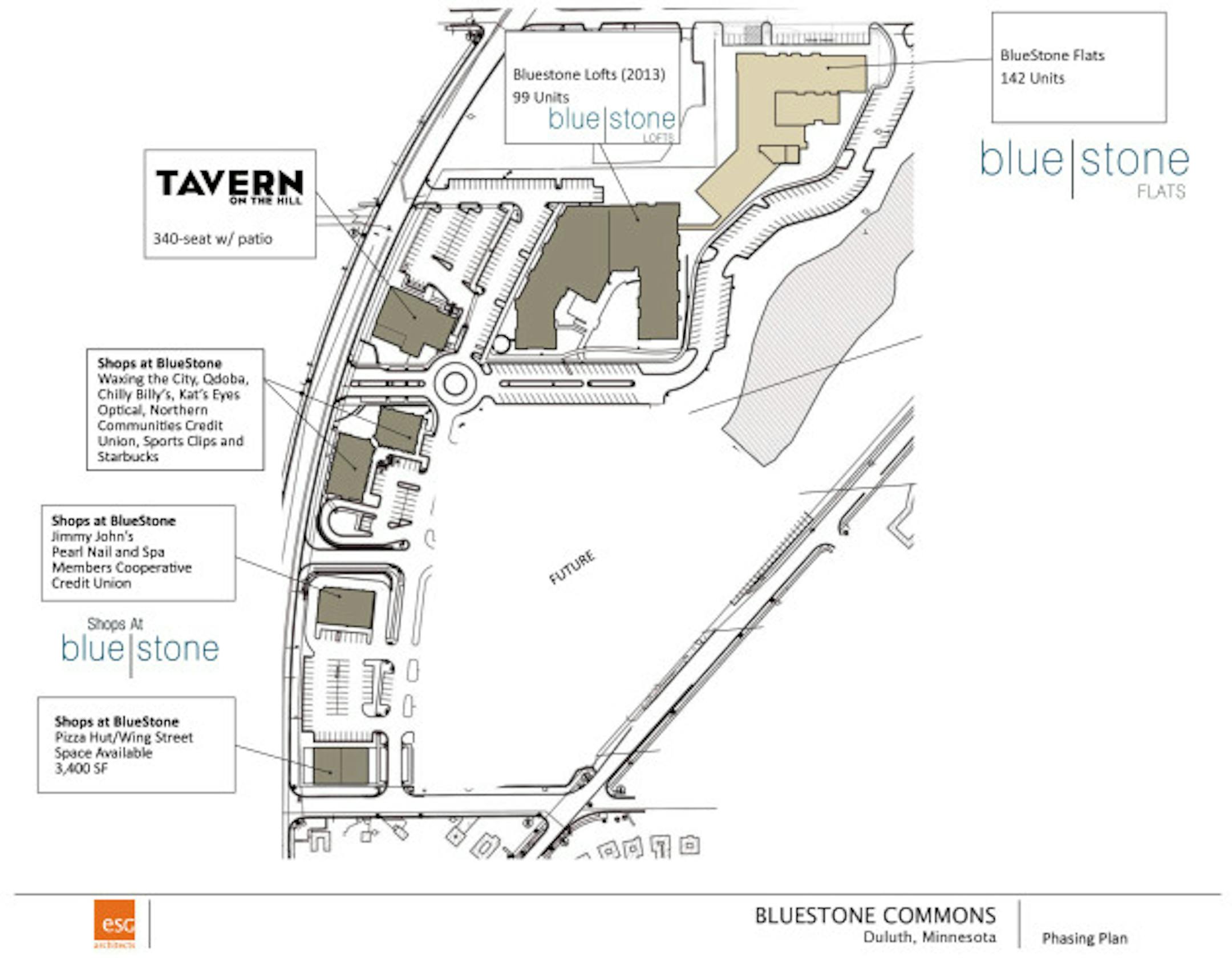 A siteplan showing the entire BlueStone Commons development